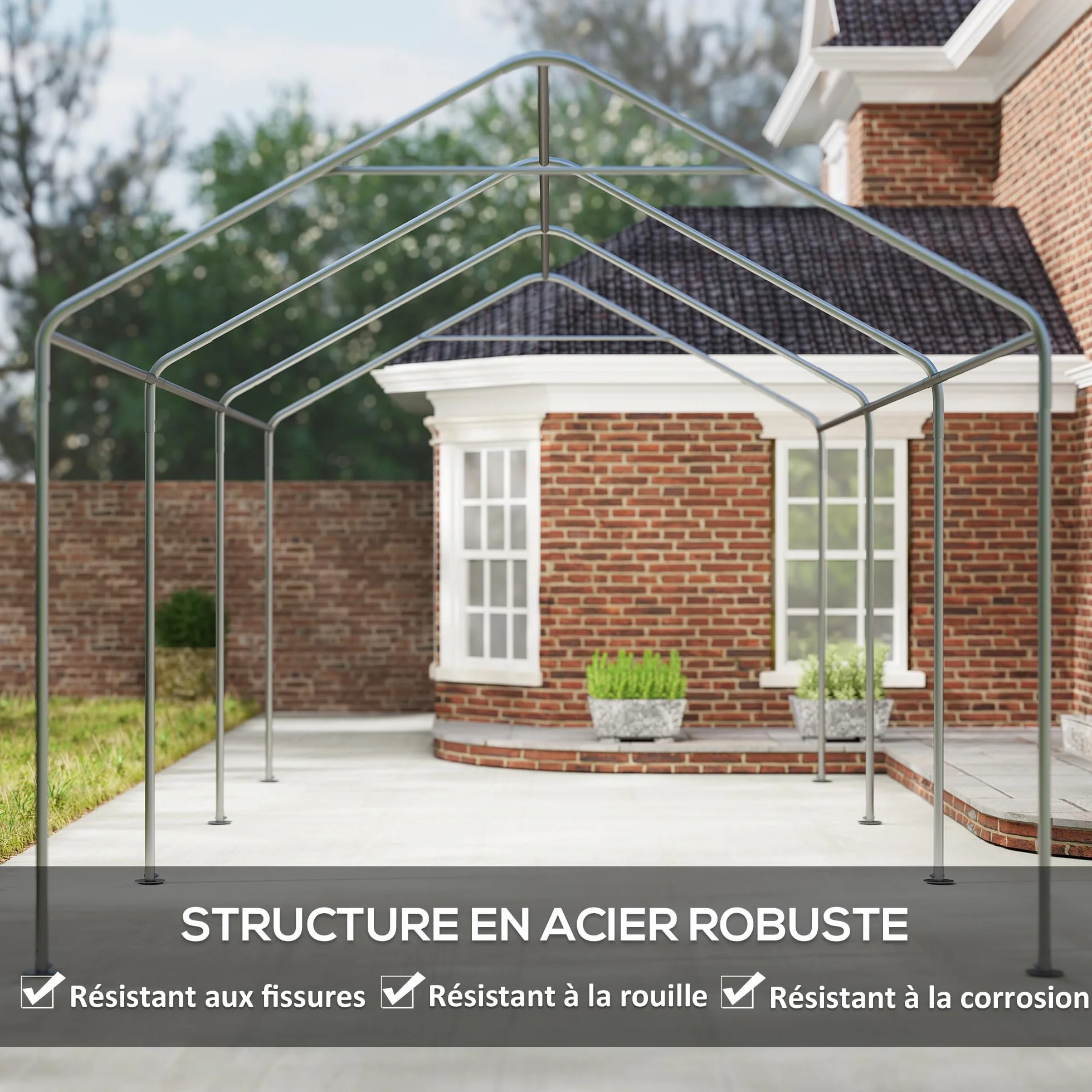 Outsunny Carport Tente de Garage 3 x 6 m, abri Voiture extérieur, Tente de Stockage avec parois latérales Amovibles et 2 Portes zippées enroulables, carport pour Voiture, Camion, Bateau, Gris foncé