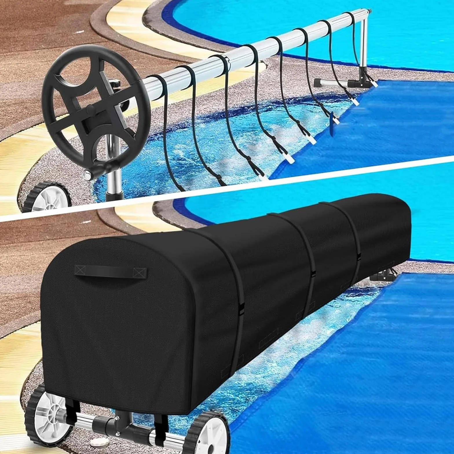 Bâche Protection Piscine 420D Oxford Étanche Anti-UV Anti-Vent 18FT Gris