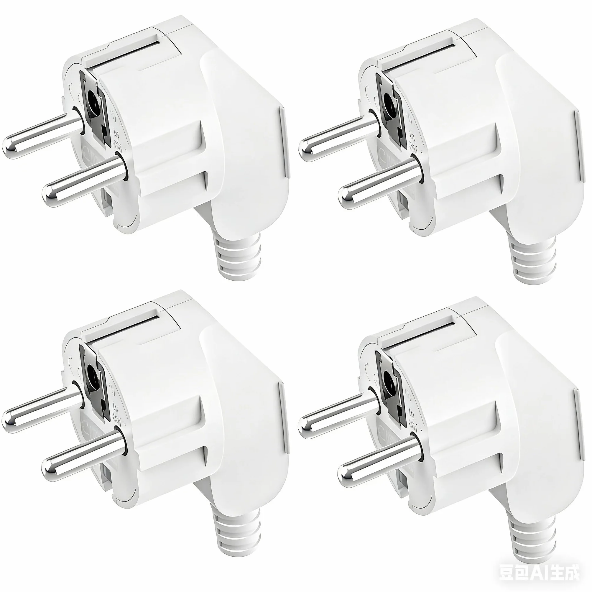 Fiches Schuko coudées 250V 16A 3 pôles avec manchon anti-pliure prise de sécurité Ø 8-10 mm usage intérieur extérieur