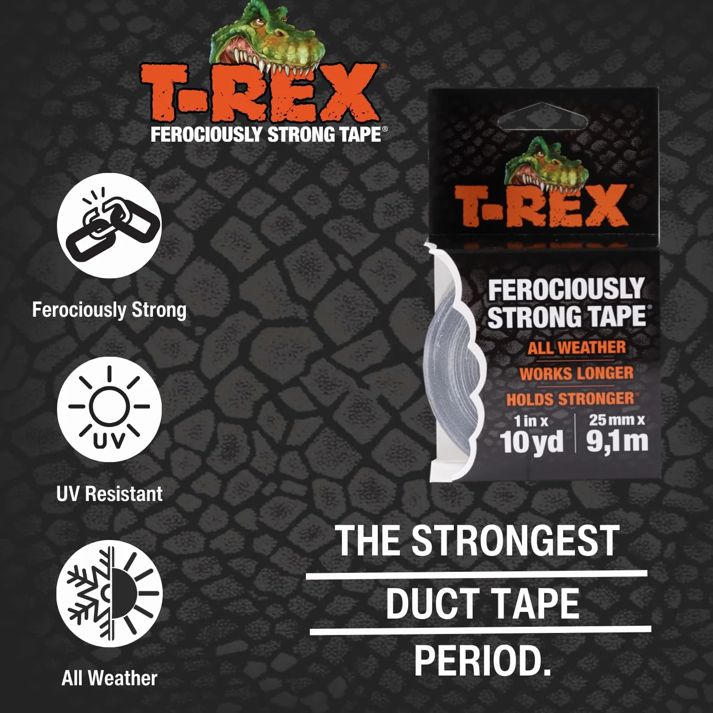 Ruban adhésif T Rex gris graphite imperméable 25 mm x 9,14 m haute résistance réparation