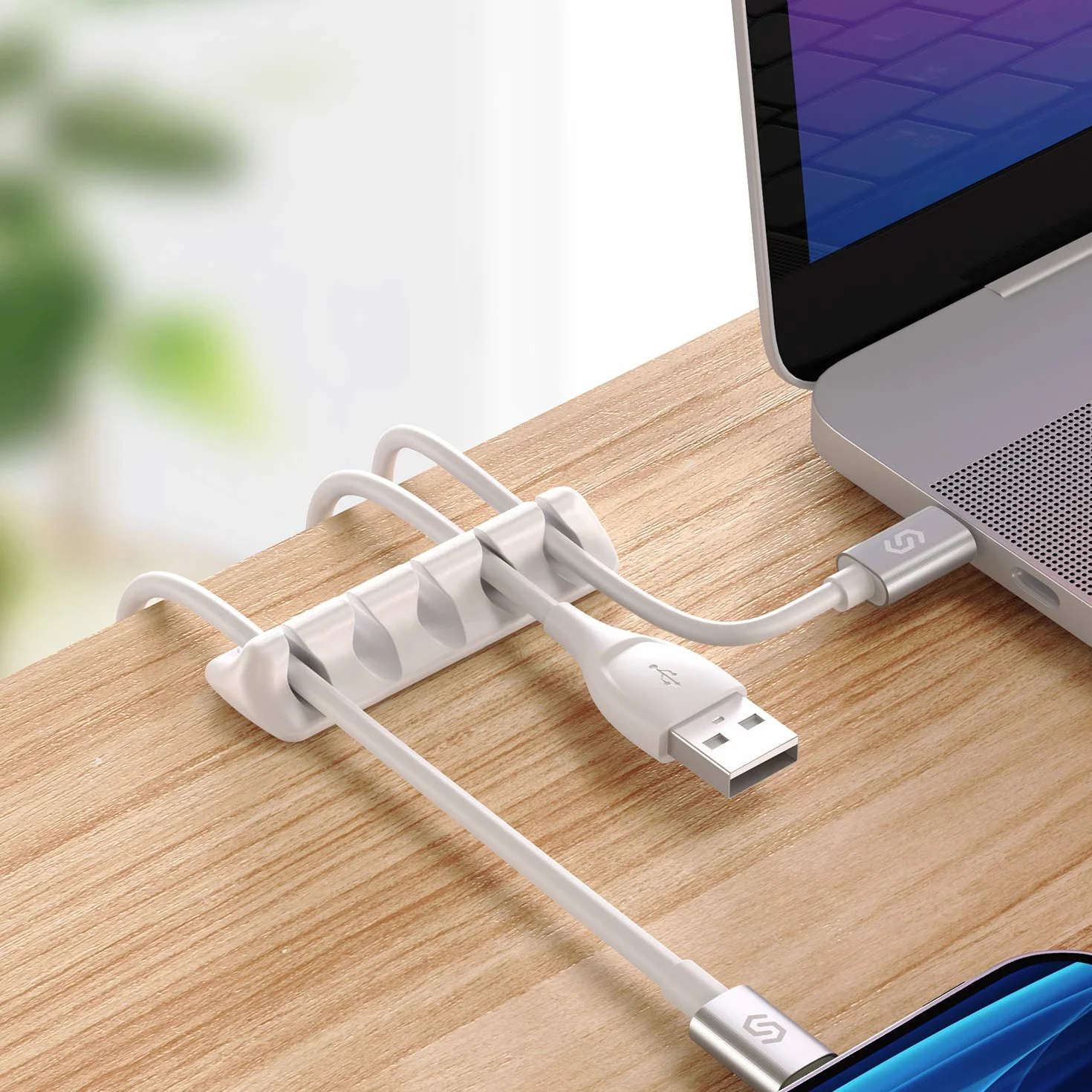 Syncwire Lot de 5 Clips Câble Organisateur Bureau Silicone Fixe Câble Adhésif Blanc