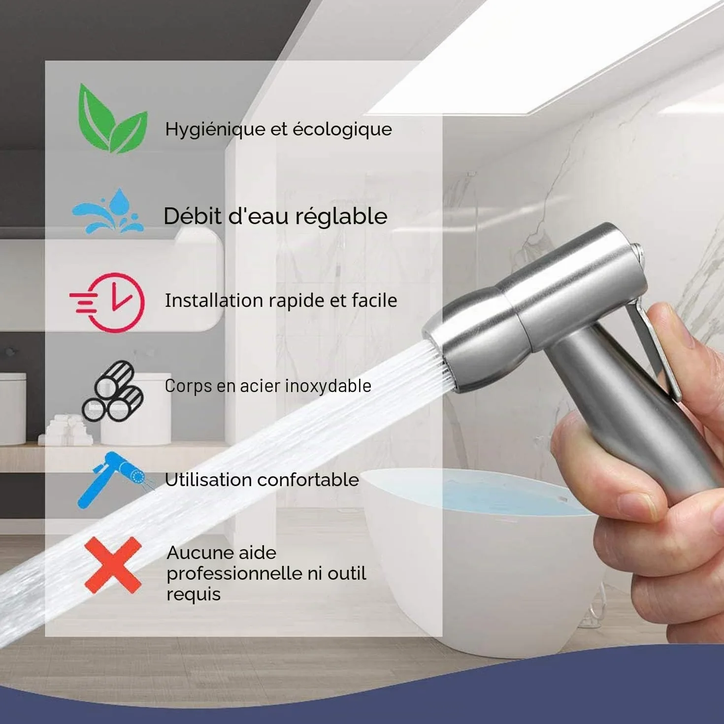 Pulvérisateur de bidet portable ABS 150 cm avec tuyau télescopique flexible pour salle de bain