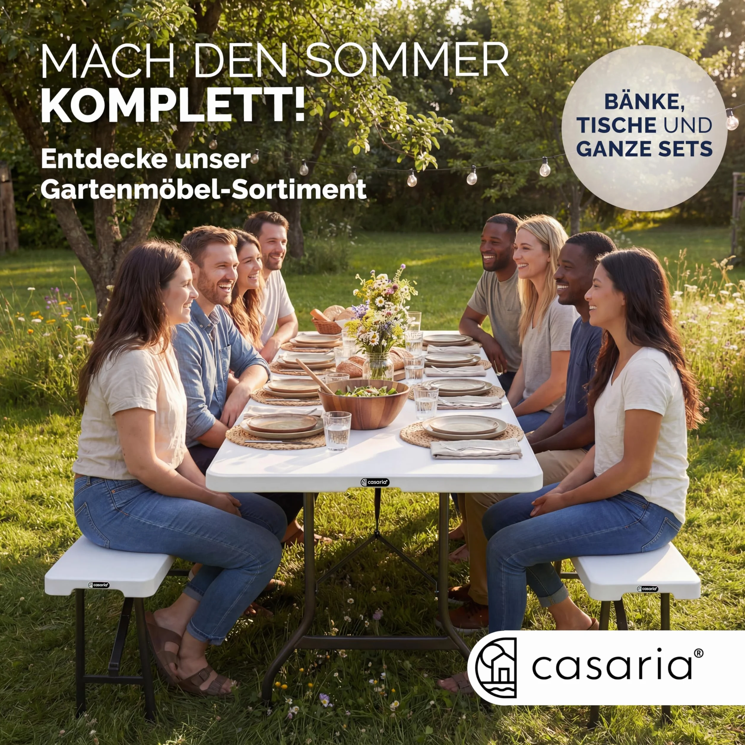 Casaria Table de Camping Pliable 220 x 70 cm 10 Personnes Plastique Blanc