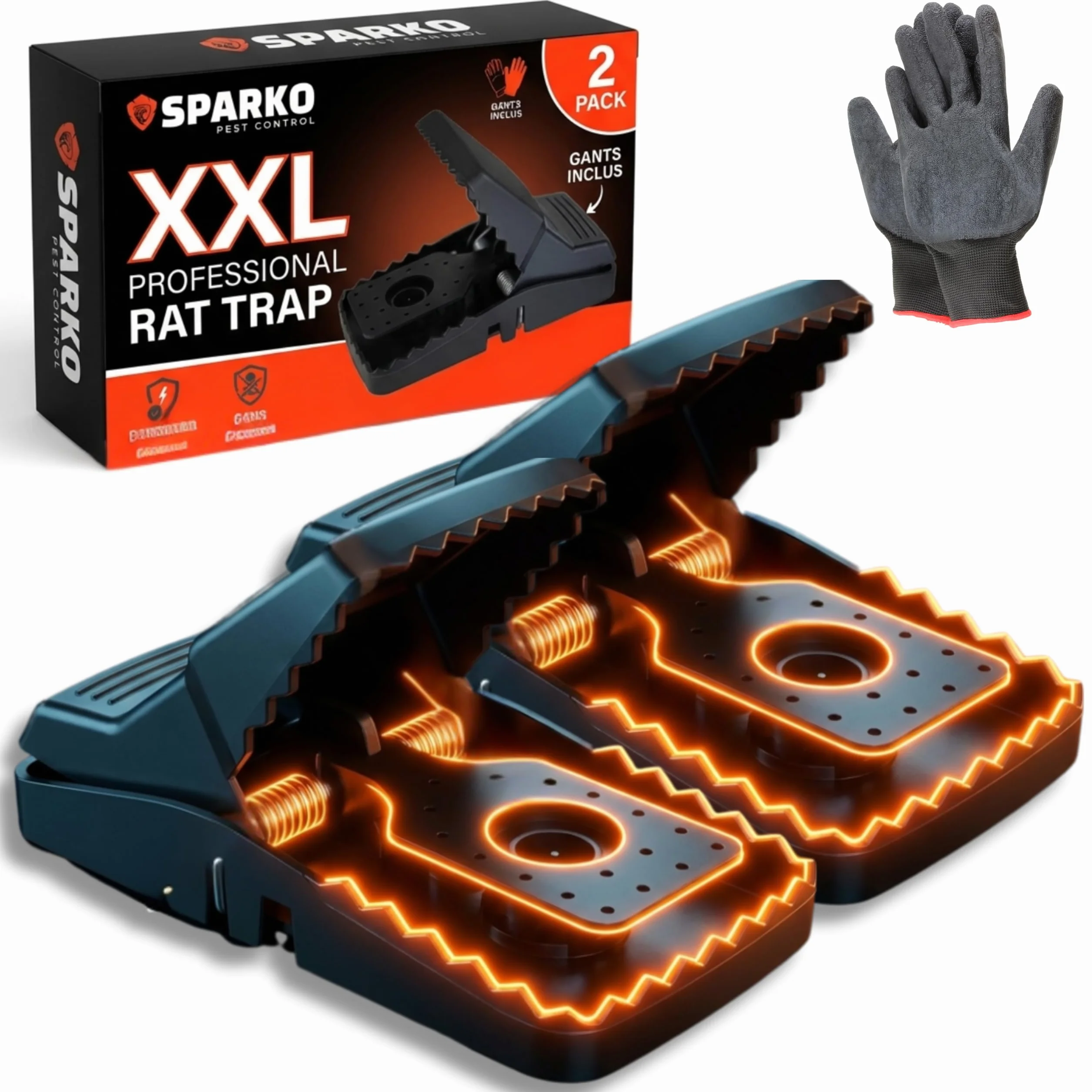 SPARKO Piège à Rat XXL (Lot de 2) - Piege a Rat Professionnel prêt à l’Emploi - Piege a Souris Non Toxique - tapetteà Souris Puissante - Anti Souris intérieur/extérieur - tapette à Rats