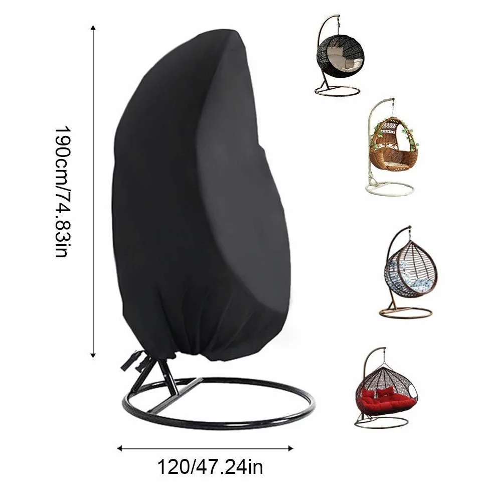 Housse de Protection pour Fauteuil Suspendu Oeufs Chaise Jardin, 210D Oxford Couverture en Imperméable Protection UV Coupe-Vent et Étanche à la Pluie,115 * 190CM, Noir (1pcs)
