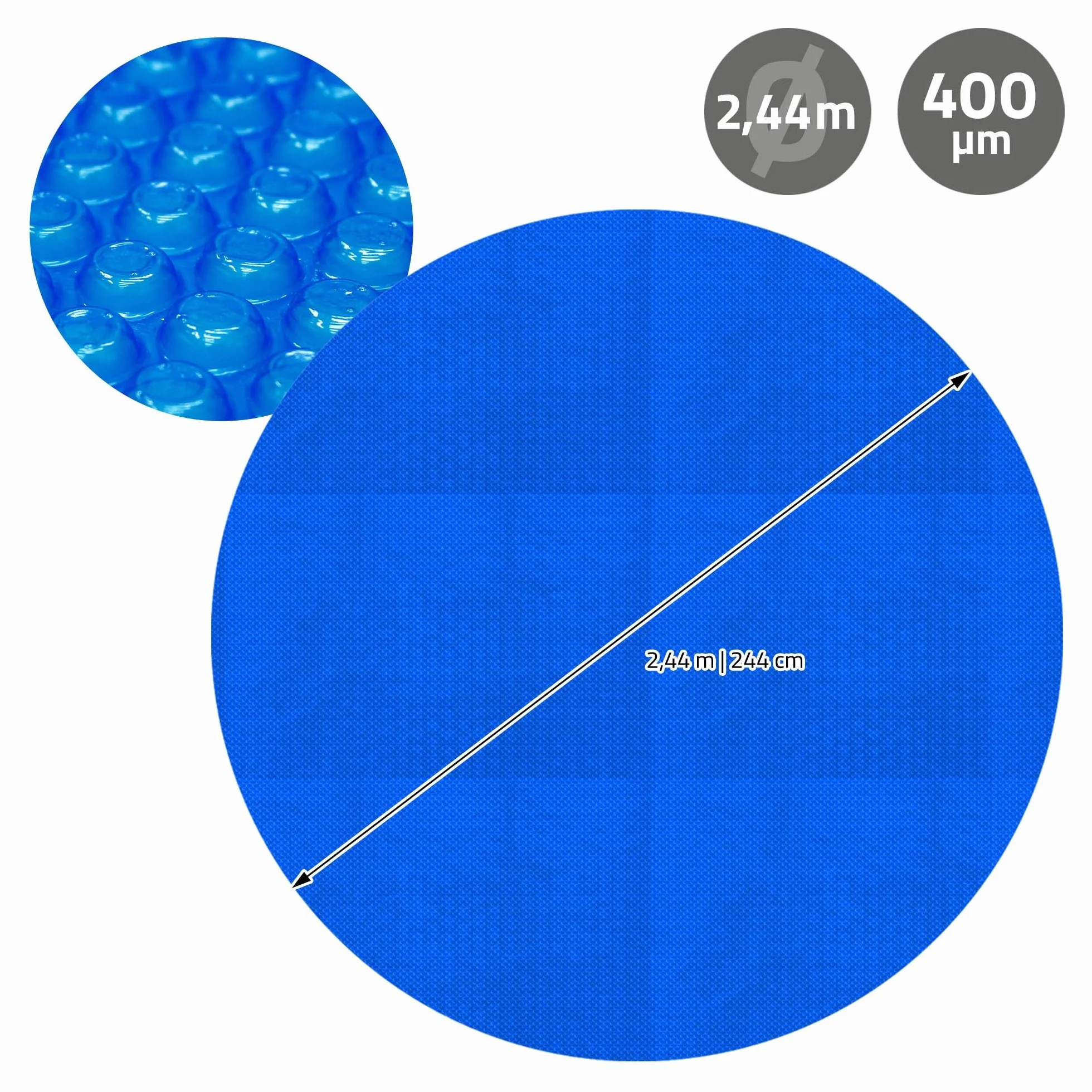 ECD Germany Bâche Solaire de Piscine Ronde Ø 244 cm Bleue, Épaisseur 400µm, Film à Bulles Découpable