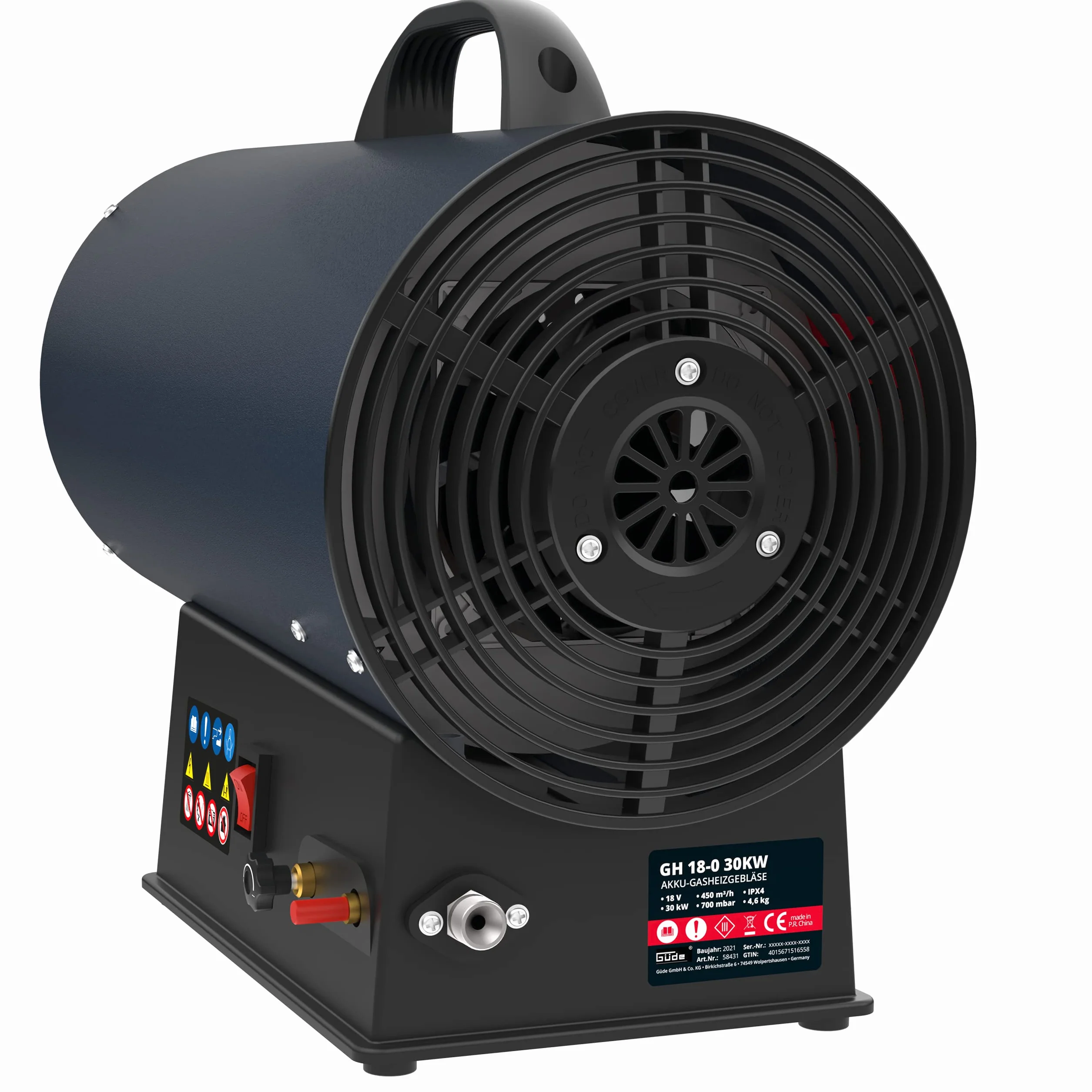 Güde GH 18-0 Souffleur de Chauffage au gaz sans Fil 30 KW Brûleur en Acier Inoxydable Allumage piézoélectrique