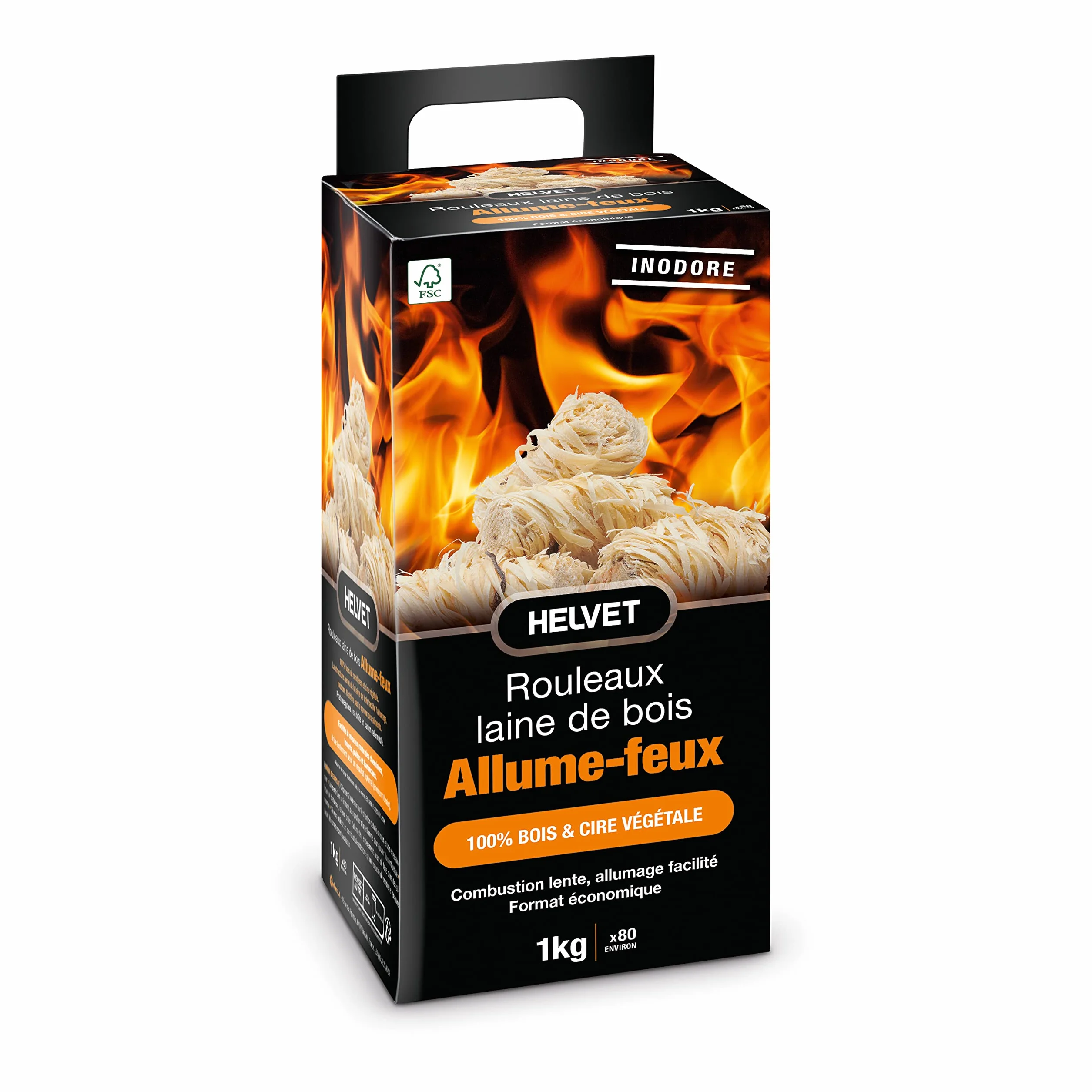 Allume Feu en Bois 80 pièces FSC Cire Végétale Combustion 10 Minutes Cheminée Poele