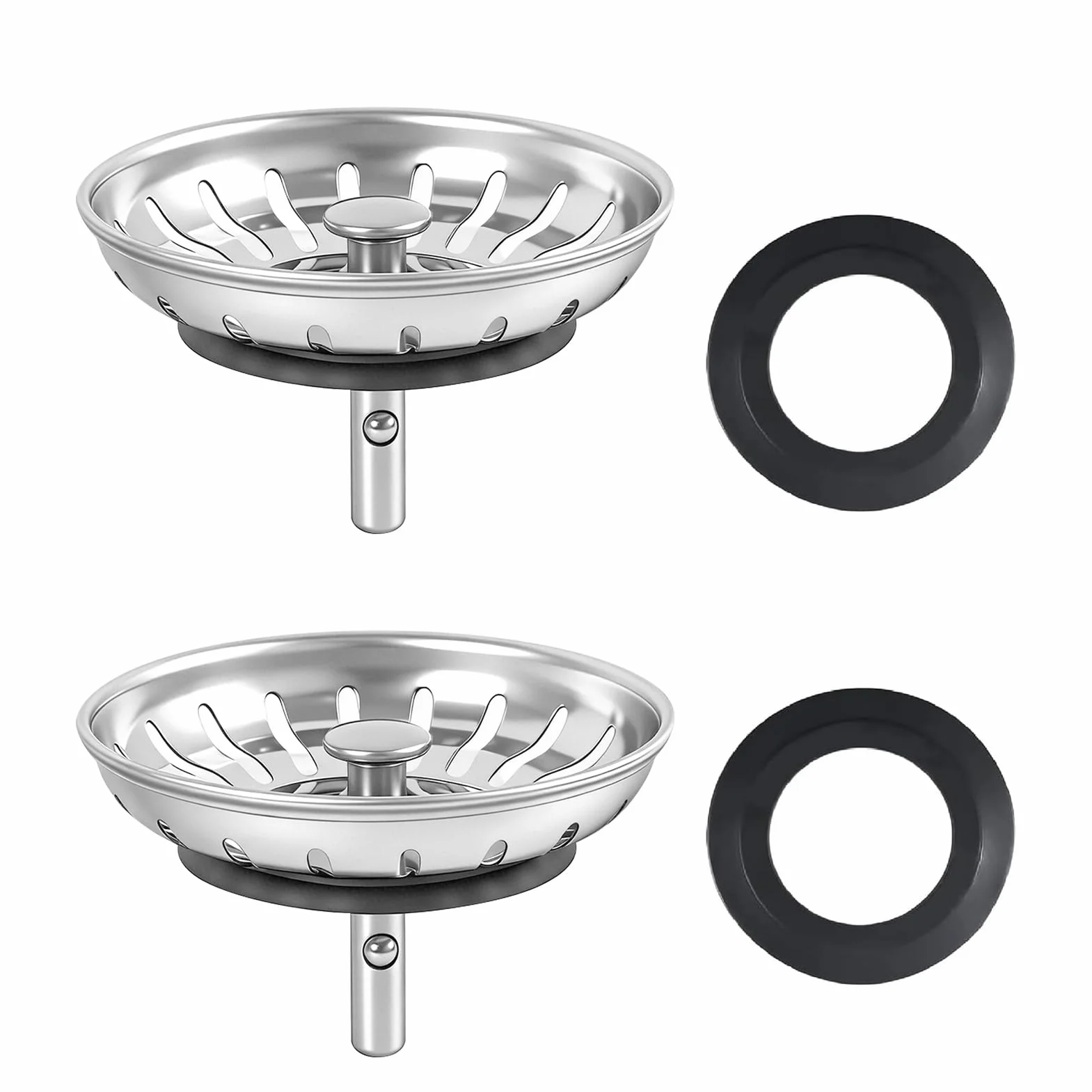 Bouchons Évier Cuisine 80mm INOX avec Grille, Filtre et Joints de Rechange