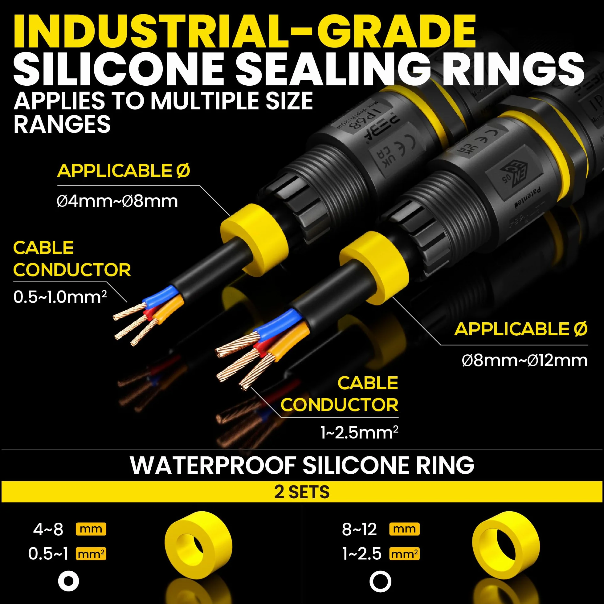 PEBA Connecteurs de Câbles Étanches IP68 Boîte de Jonction 3 Fils Raccord Extérieur Ø4-12mm 2 Pièces
