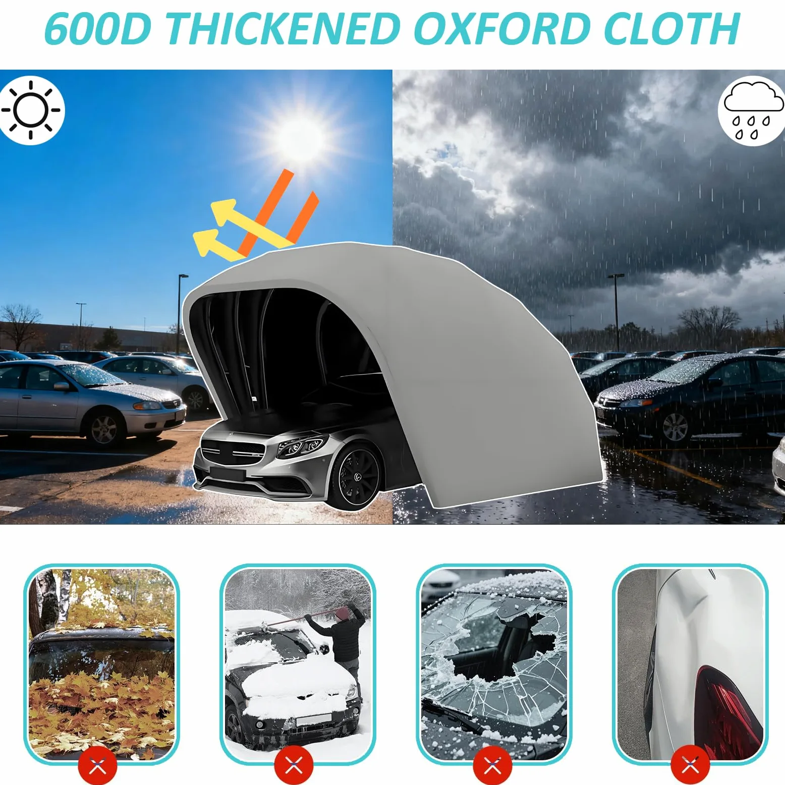 Abri De Voiture en Acier Inoxydable, Carport Car Shelter, Auvents pour Voitures,Garage Pliant Voiture Exterieur, Abri Robuste Et Durable (Gris 5,9 * 2,7 * 2,45 M) (5.9 x 2.7 x 2.45 m)