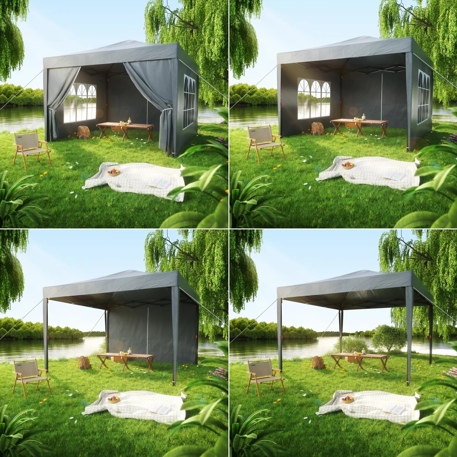Tonnelle Pliante 3x3M Professionnel avec Rideaux, Tente de Jardin UV50+