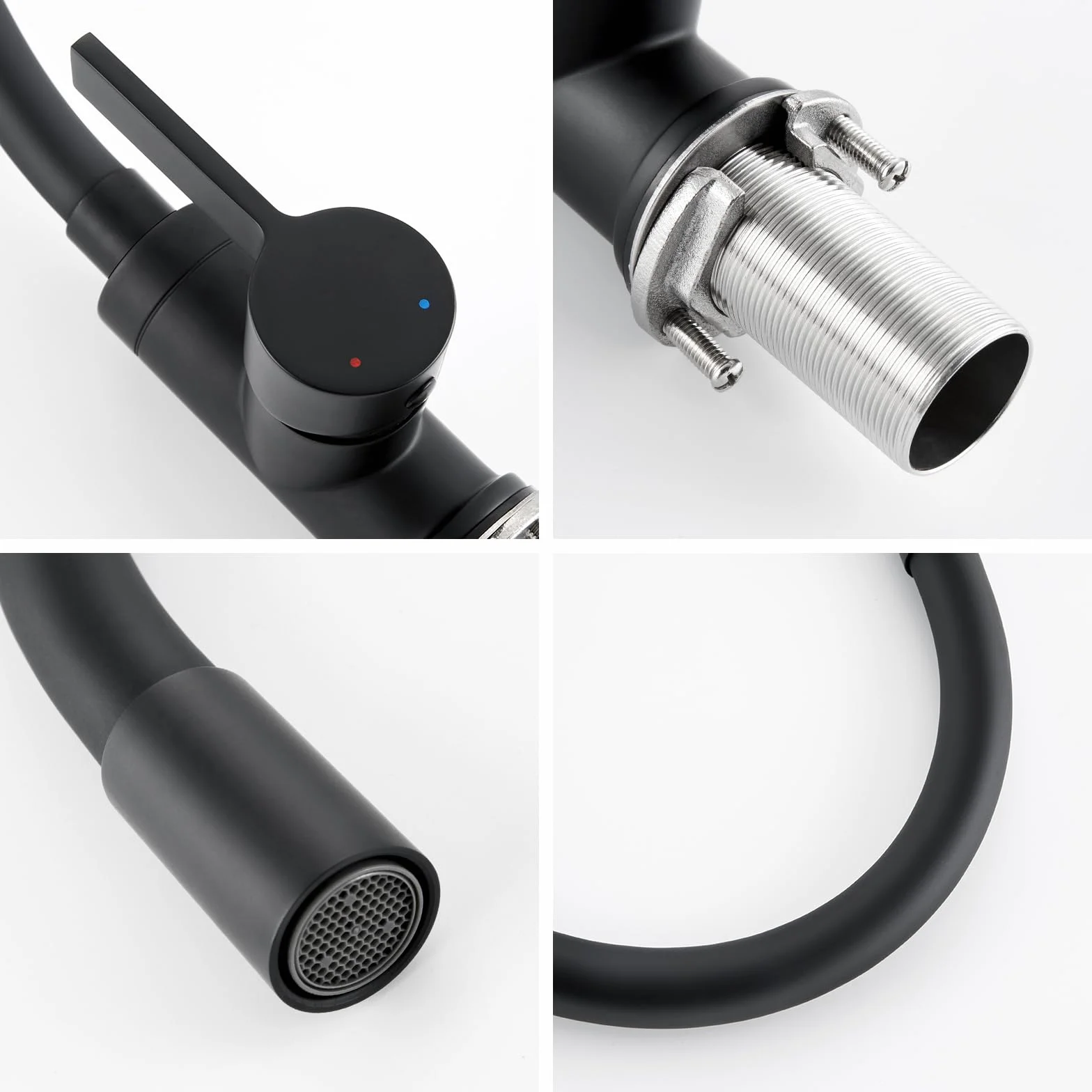 Mitigeur Cuisine Robinet d'Évier Flexible Noir Monocommande Eau Chaude Froide