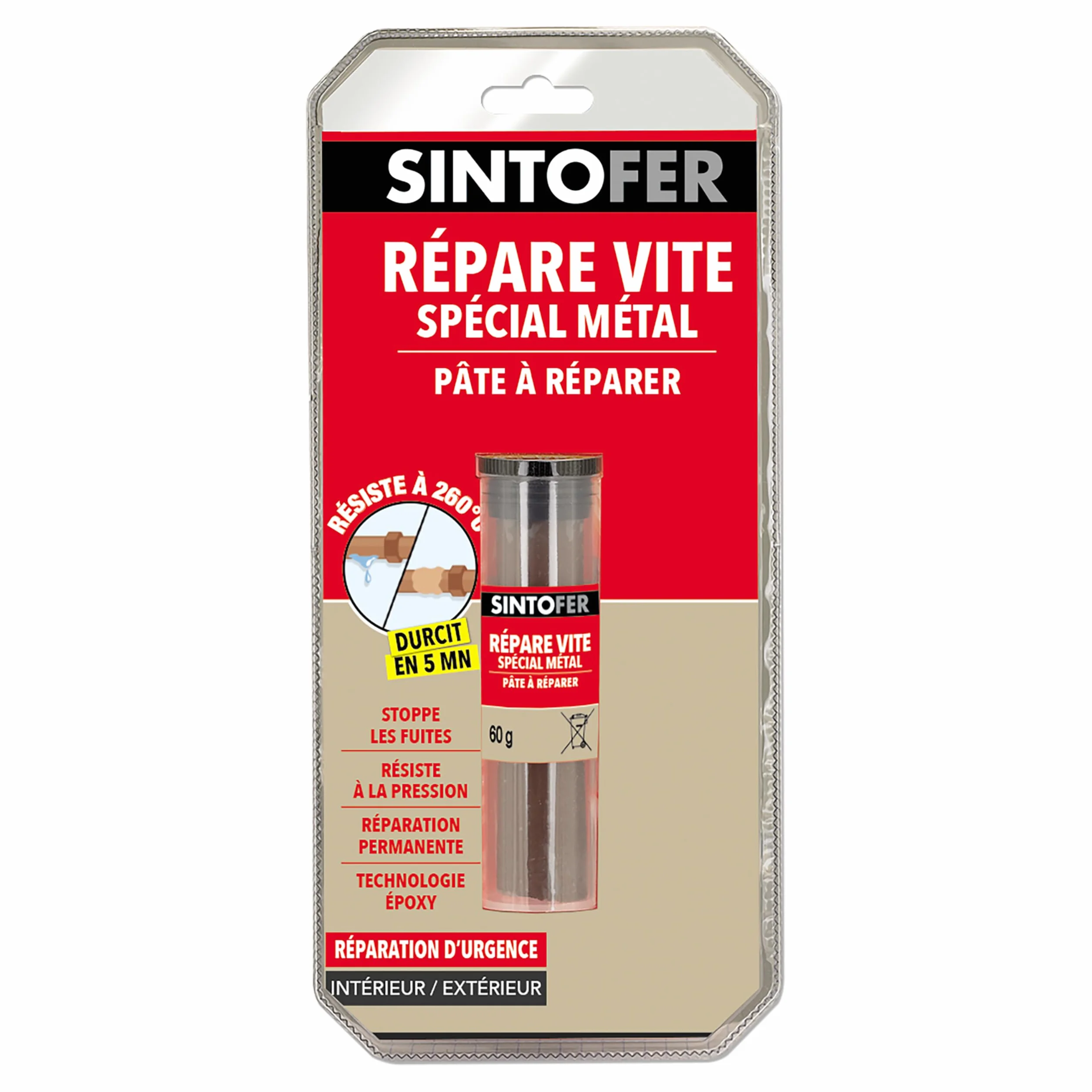 SINTO Répare Métal Rapide 60g Cuivre - Rebouche, Assemble, Soude - Résiste Pression Eau Températures Extrêmes