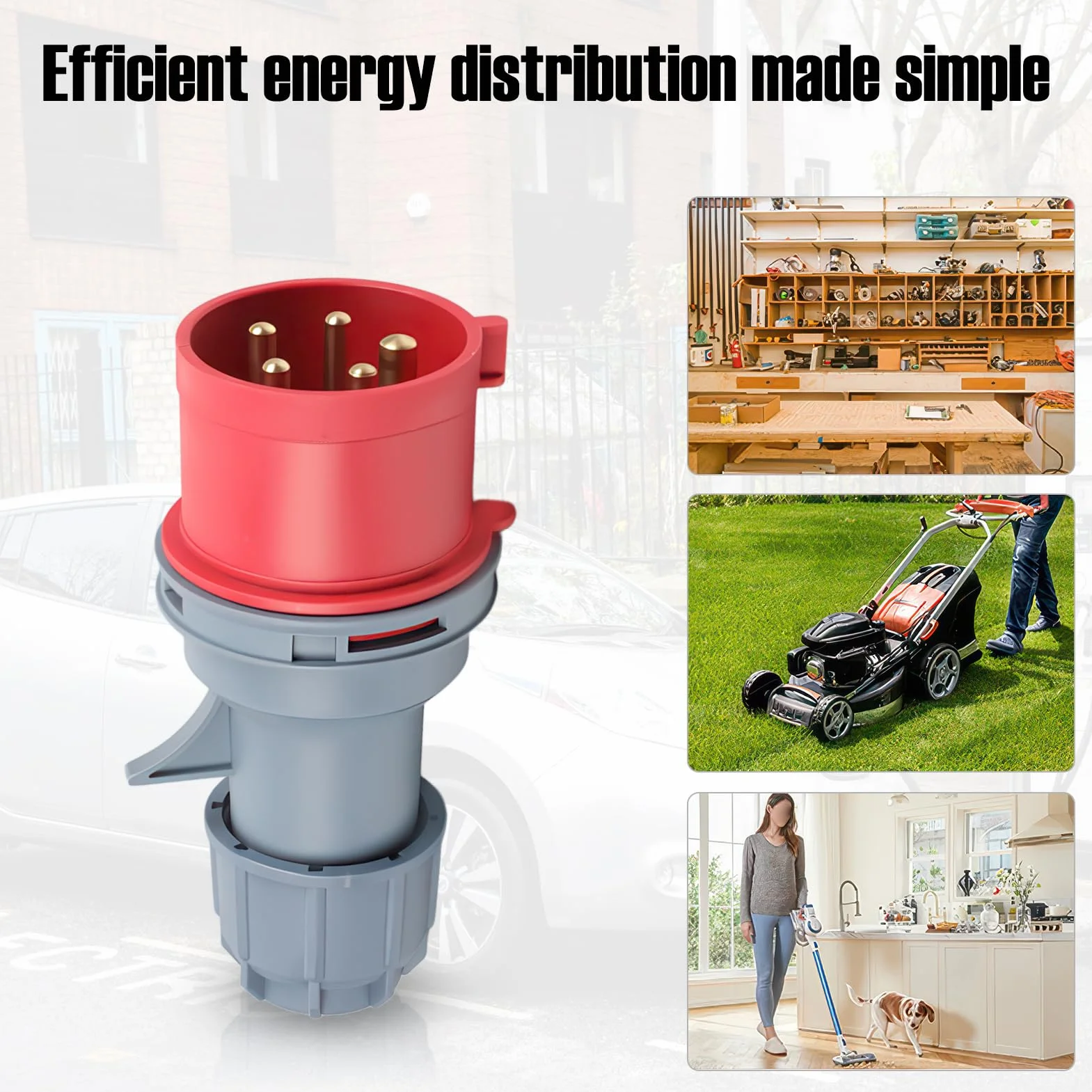 Adaptateur Prise Triphasée vers Monophasé 16A 400V vers 3 Prises 230V avec Couvercle et Bouchon de Sécurité