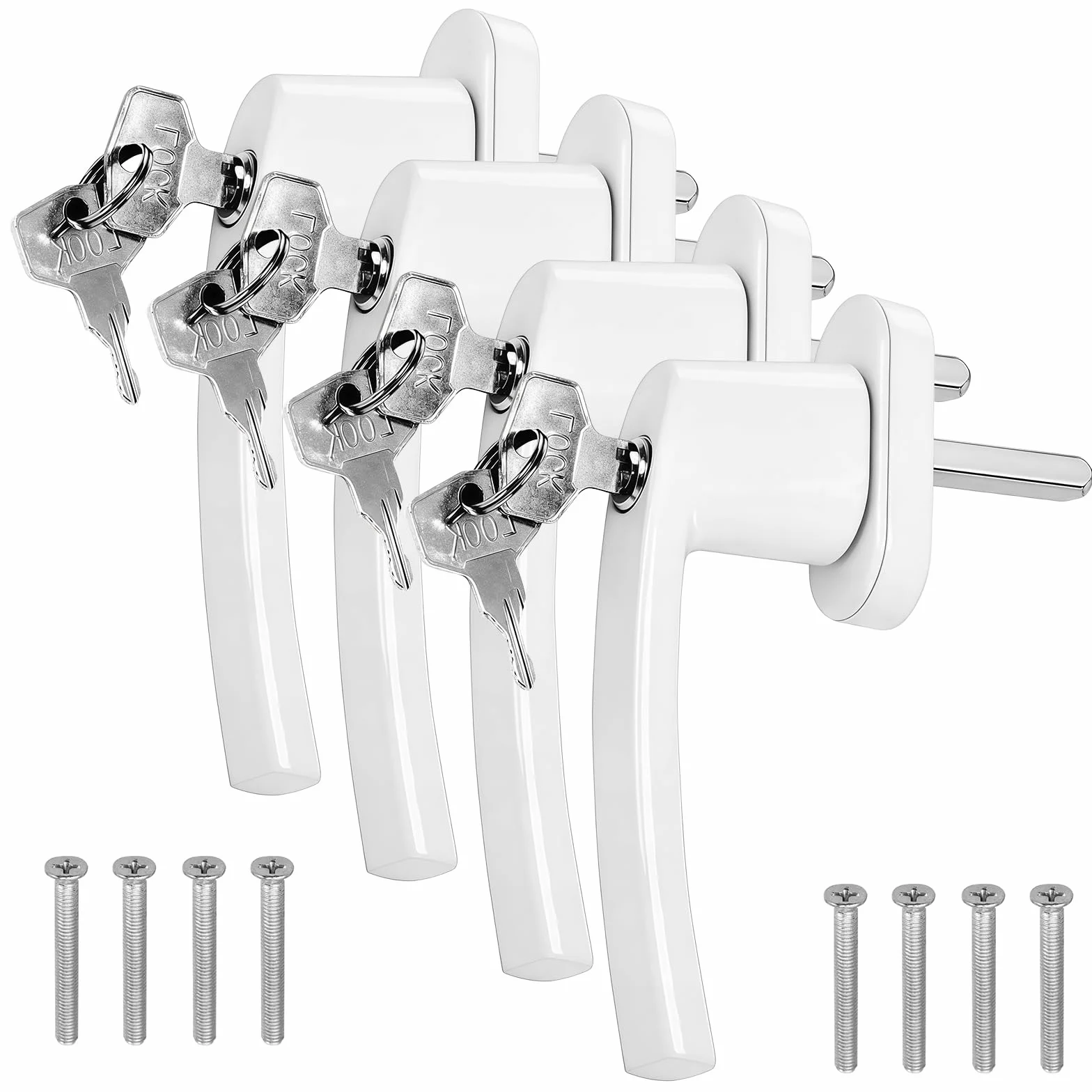 Poignées de Fenêtre Verrouillable 4 Pièces avec Clés Universelles 35 mm pour Fenêtres et Portes de Balcon Blanc