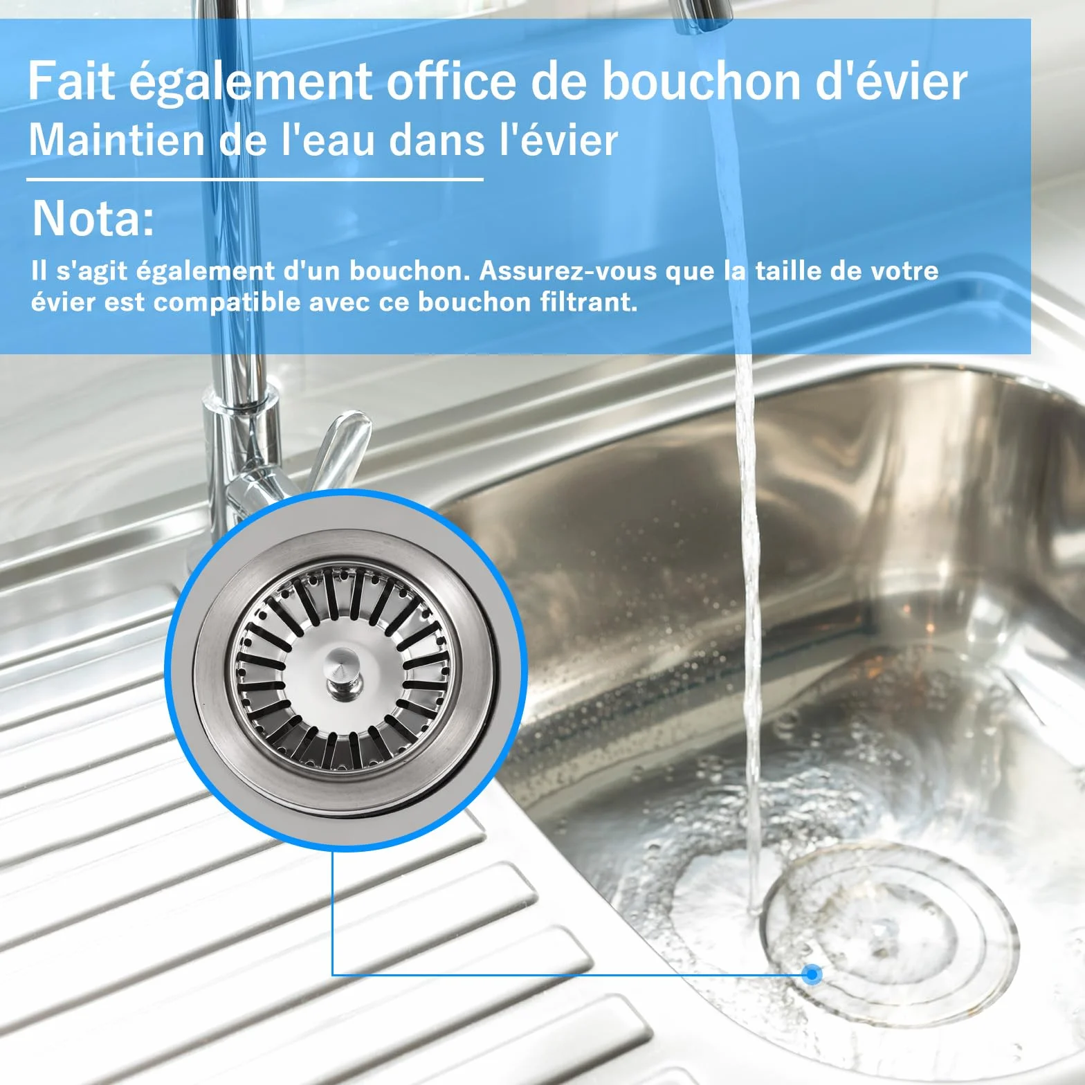 Bouchon d'évier en Acier Inoxydable 84mm 2 Pack Remplacement pour Cuisine