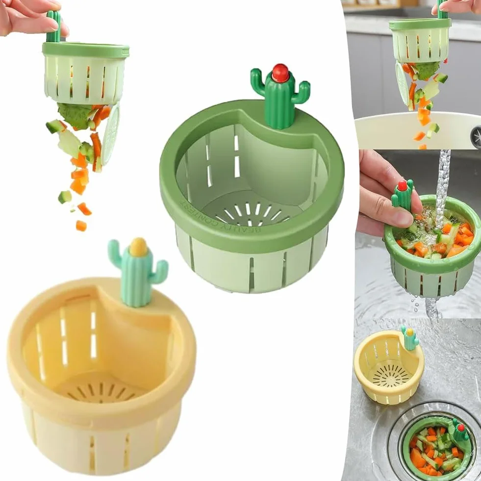 Lot de 2 passoires de vidange pour évier de cuisine en forme de cactus - Panier de vidange automatique
