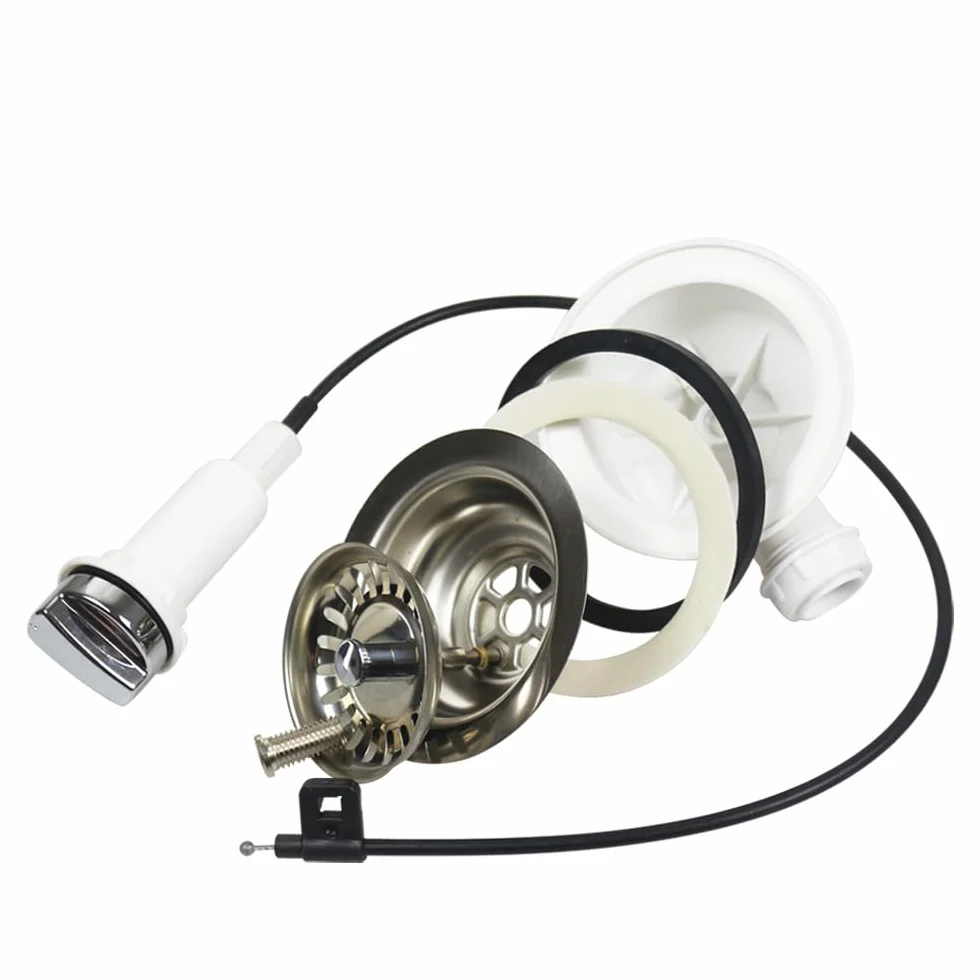 Talea Bonde de vidange pour évier de cuisine avec contrôle par câble, panier filtrant 110 mm