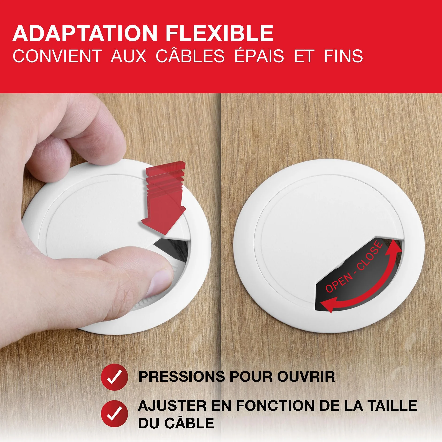 LouMaxx Lot de 2 Passe-Câbles de Bureau Blancs 60 mm