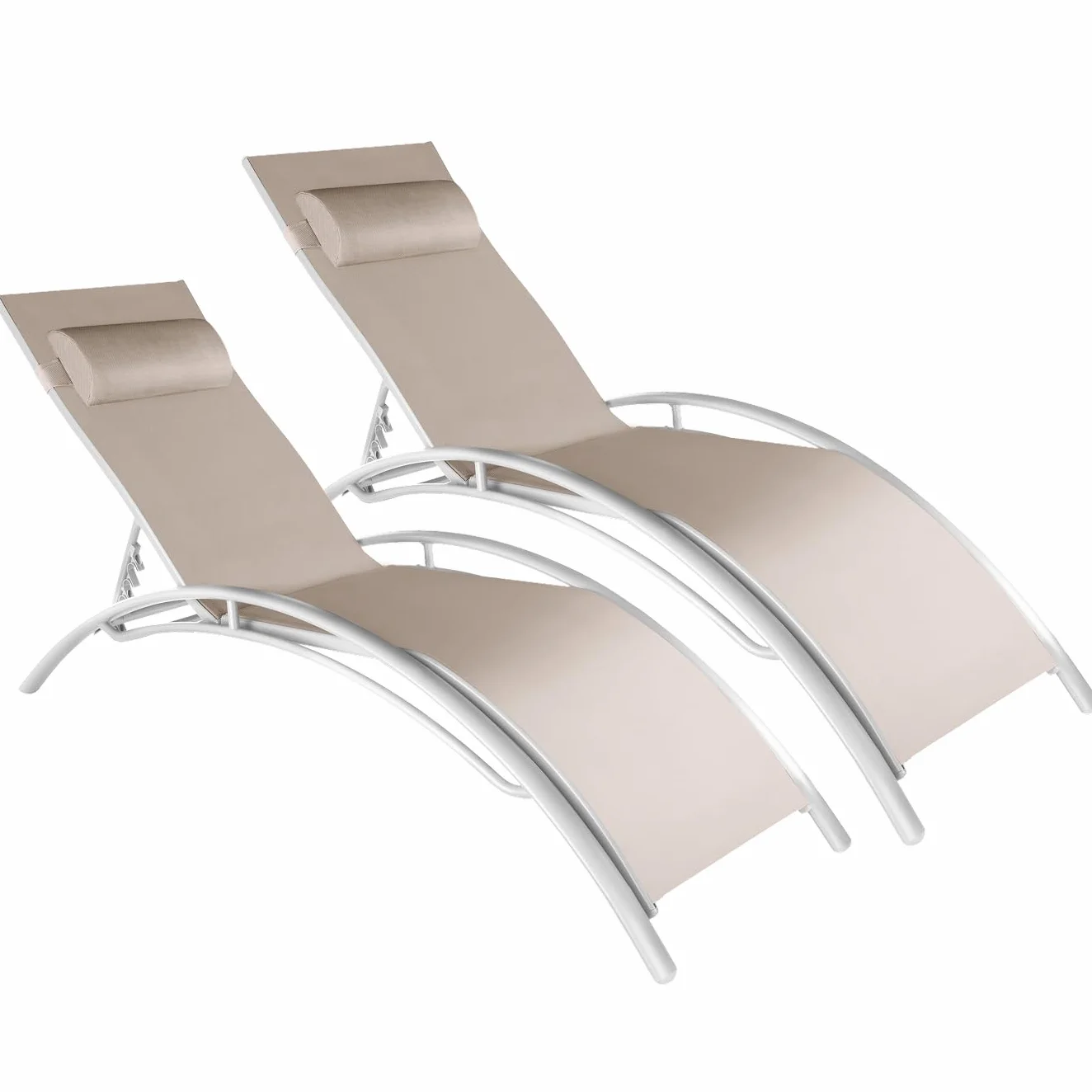 Tectake Set de 2 Chaise Longue Bain de Soleil Jardin avec Appuie-tête Inclinable Beige