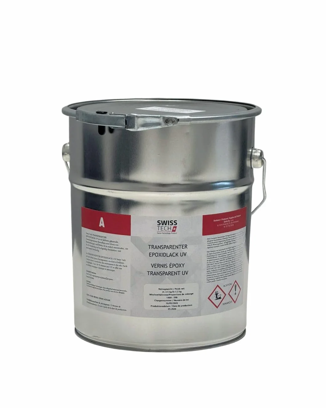 Vernis Époxy Transparent 4,8 KG pour 40 m² | Résine Époxy 2K Protection Sol Garage | Brillant, Résistant UV, Résistant Chimiques | SwissTech