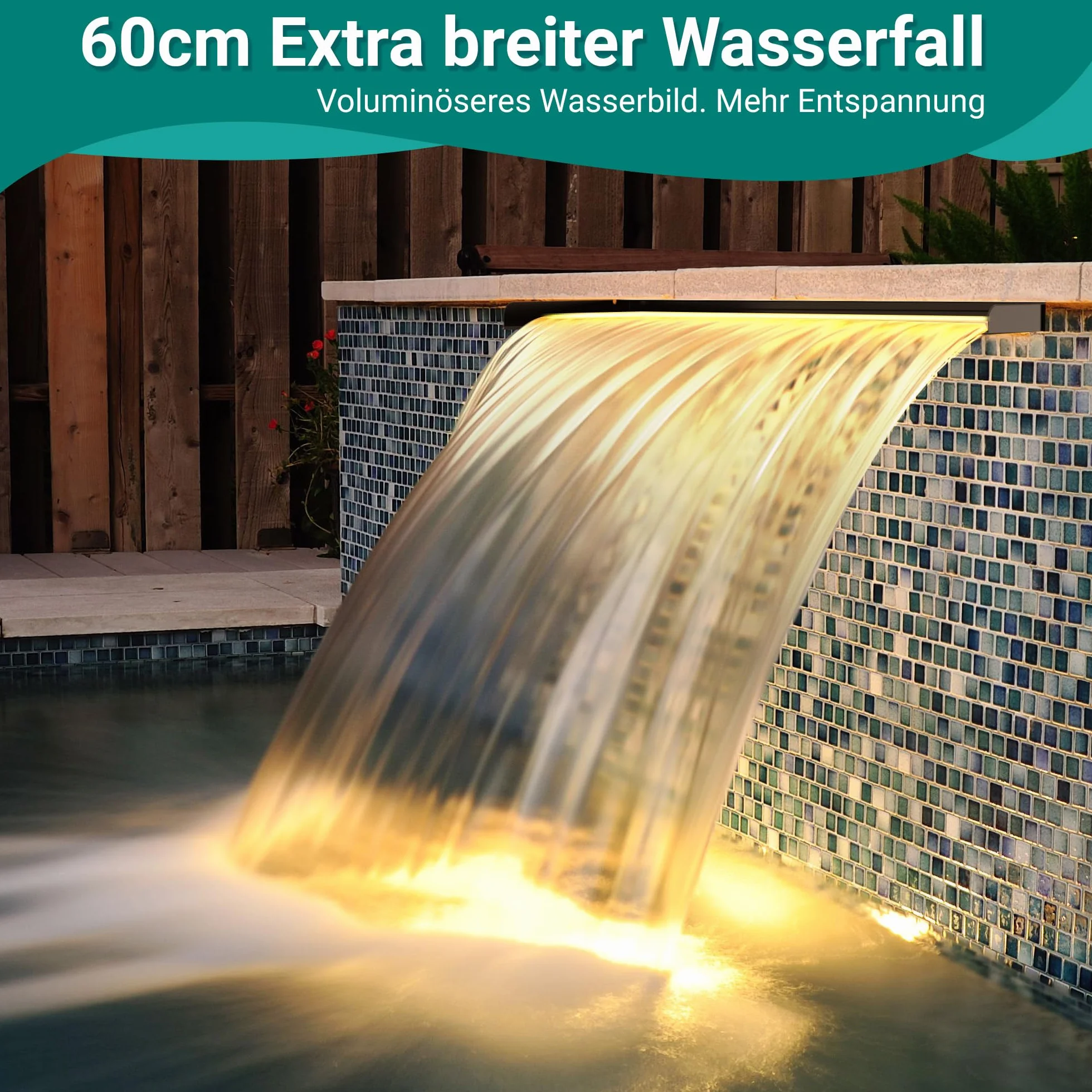 Cascade LED 60cm Acier Inoxydable Pompe Bassin 80W 4500 l/h Jardin