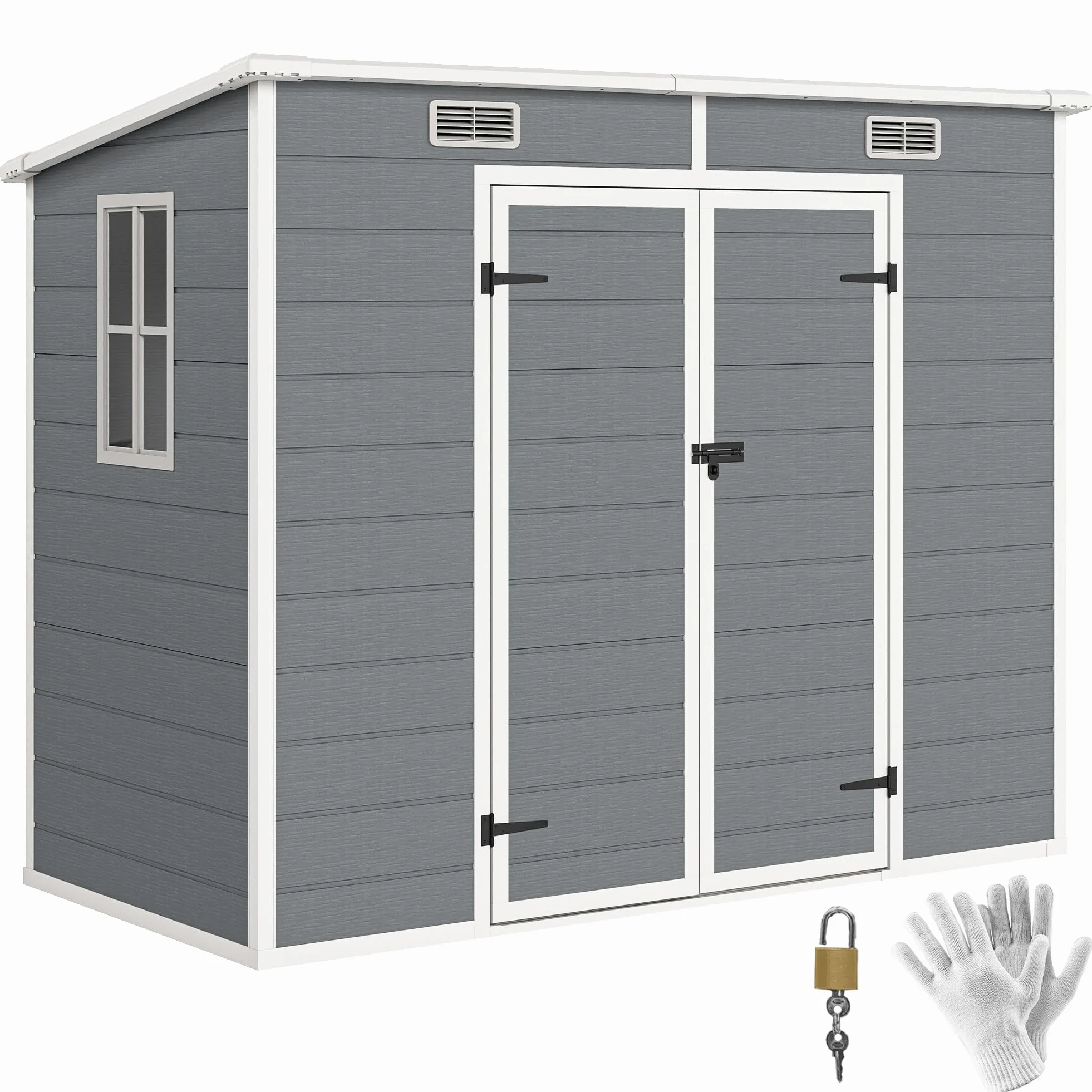 Outsunny Abri de Jardin 2,54 m² cabane de Jardin extérieur 2,4 x 1,3 m cabanon Rangement Outils avec Fondation, fenêtre, Portes verrouillables et 2 aérations, abri à Outils en Aluminium et PP, Gris
