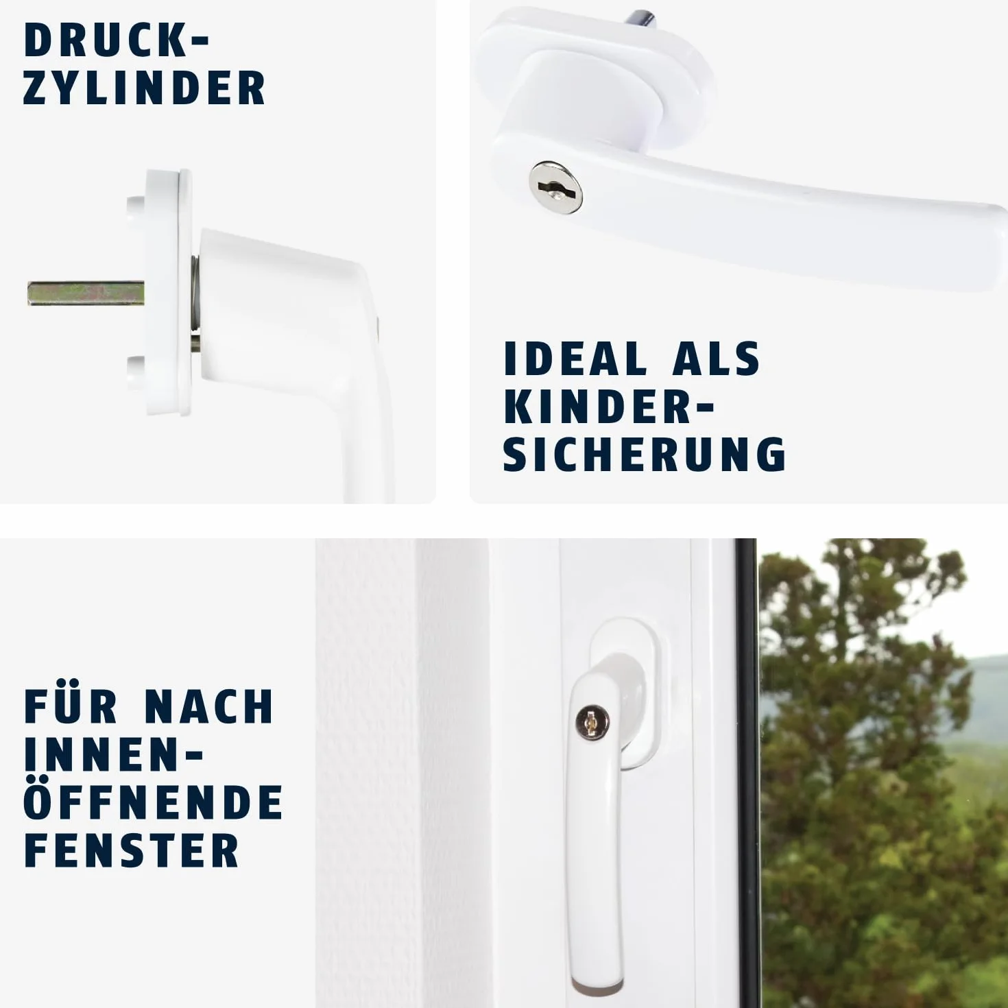 Abus Poignée de Fenêtre Verrouillable FG200 AB208 - Bouton avec Cylindre de Pression, Verrouillage Identique - Niveau de Sécurité 3 - Blanc