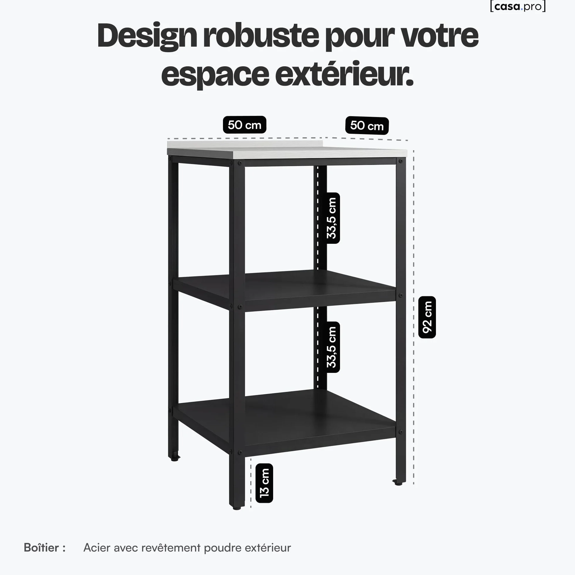 Étagère d'Extérieur Bolognano 3 Niveaux Acier 92 x 50 x 50 cm Noir Mat Argent