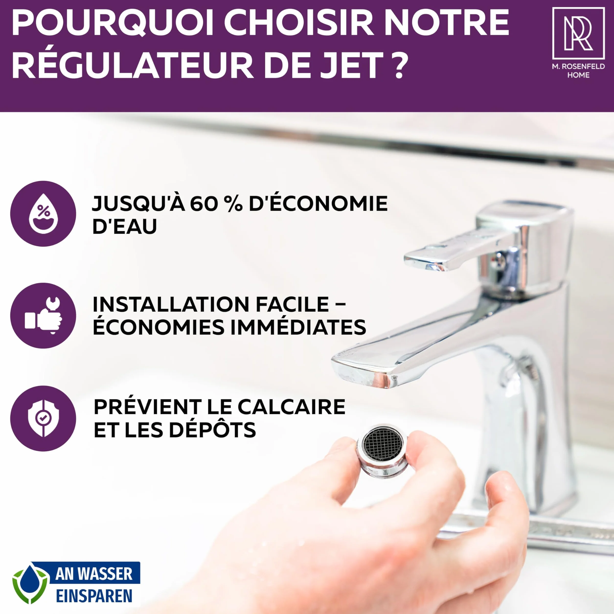 Mousseur Robinet M24 Laiton Chromé Économiseur d'Eau Filtre Anticalcaire 5 L/min