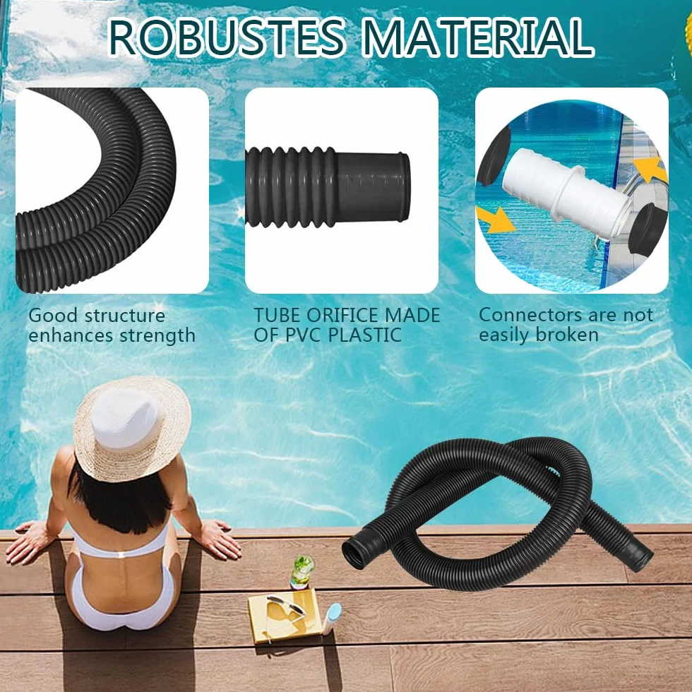 2Pcs Tuyau Piscine 32mm, Tuyau aspirateur piscine avec 4 colliers serrage métalliques,Adapté à une variété de pompes