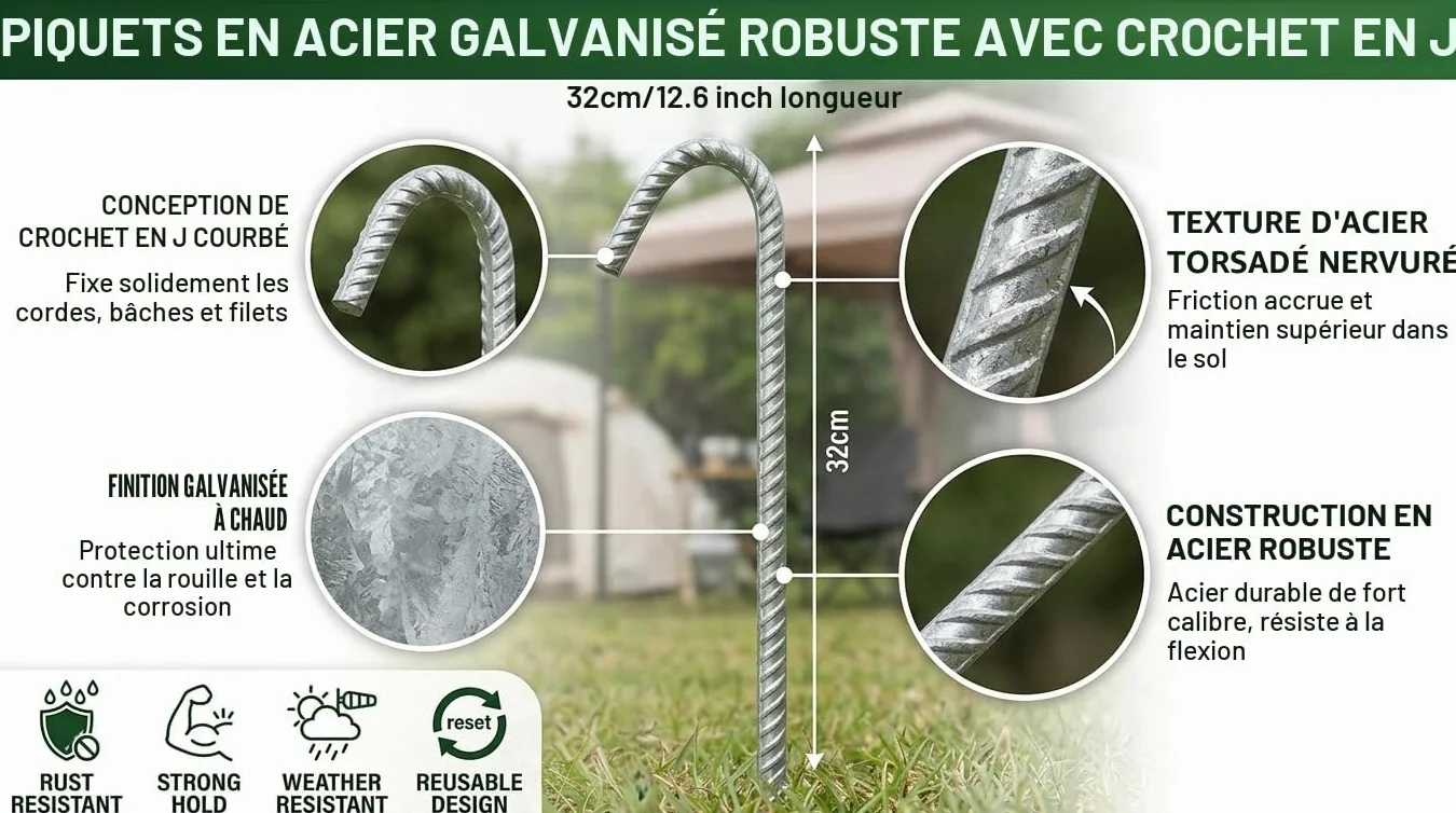 Smith & Barker Piquets de Fixation Tente Très Résistants – Sardines Métalliques pour Camping, Trampoline, Serre, Bâche, Jardin – Ancrage au Sol Solide et Durable, 16 Pcs