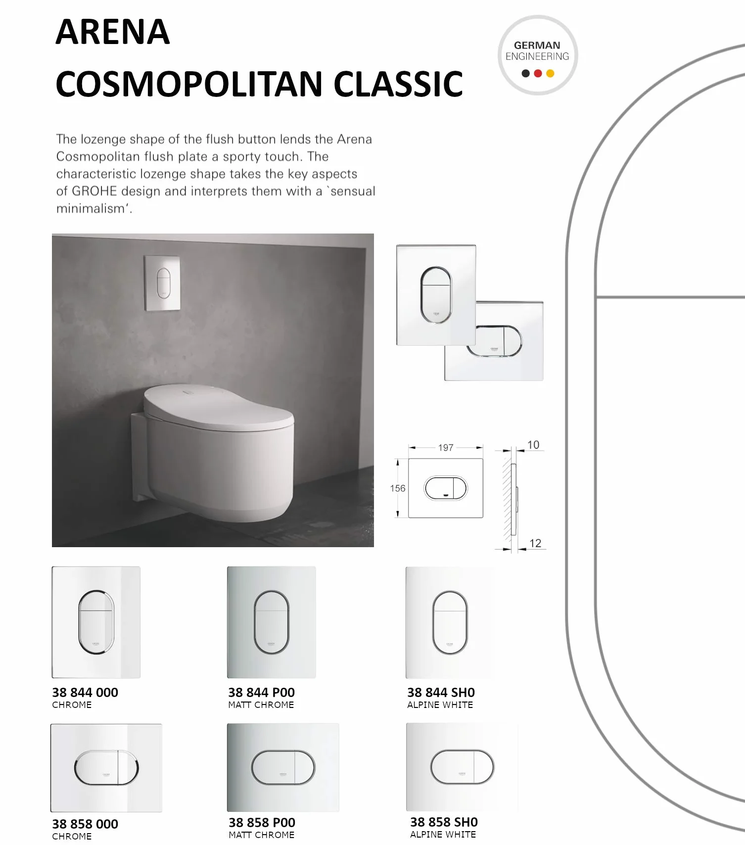 Grohe Arena Cosmopolitan Plaque de commande WC Verticale Blanc Alpin 38844SH0