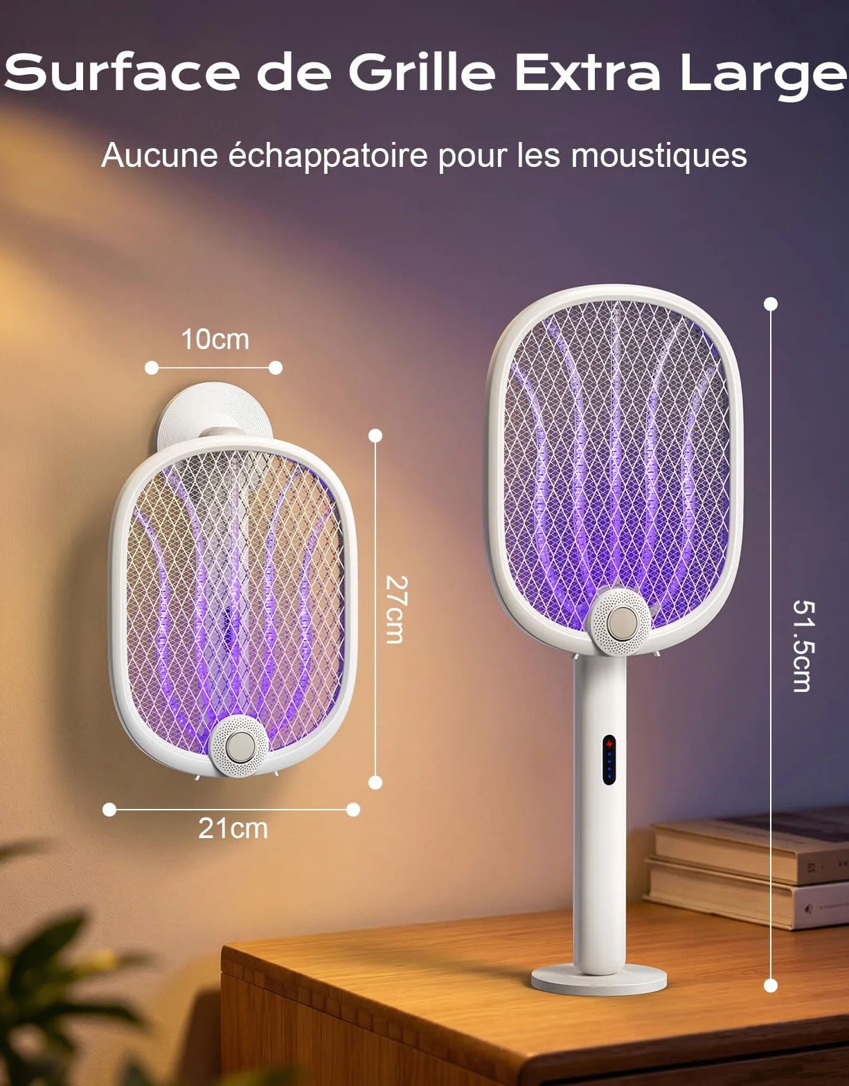 Raquette Electrique Insectes 4000V, Anti Moustique Pliable 180° avec Piège UV, Rechargeable 1800mAh