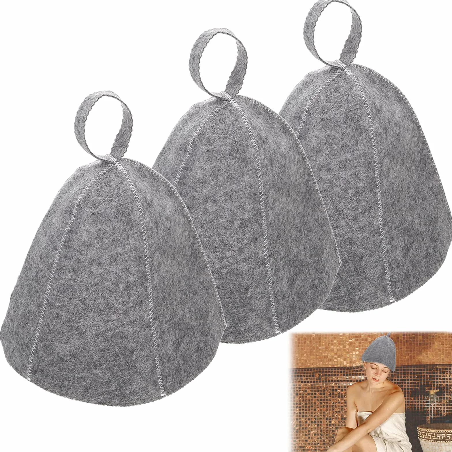 Bonnet de Sauna en Feutre Gris 3 Pièces pour Femmes et Hommes
