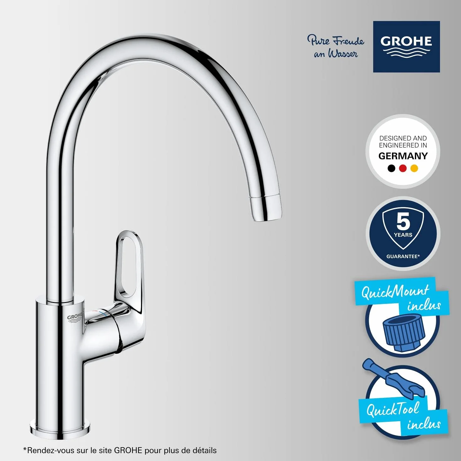 GROHE Start Flow Robinet de cuisine évier pivotant 360° Supersteel
