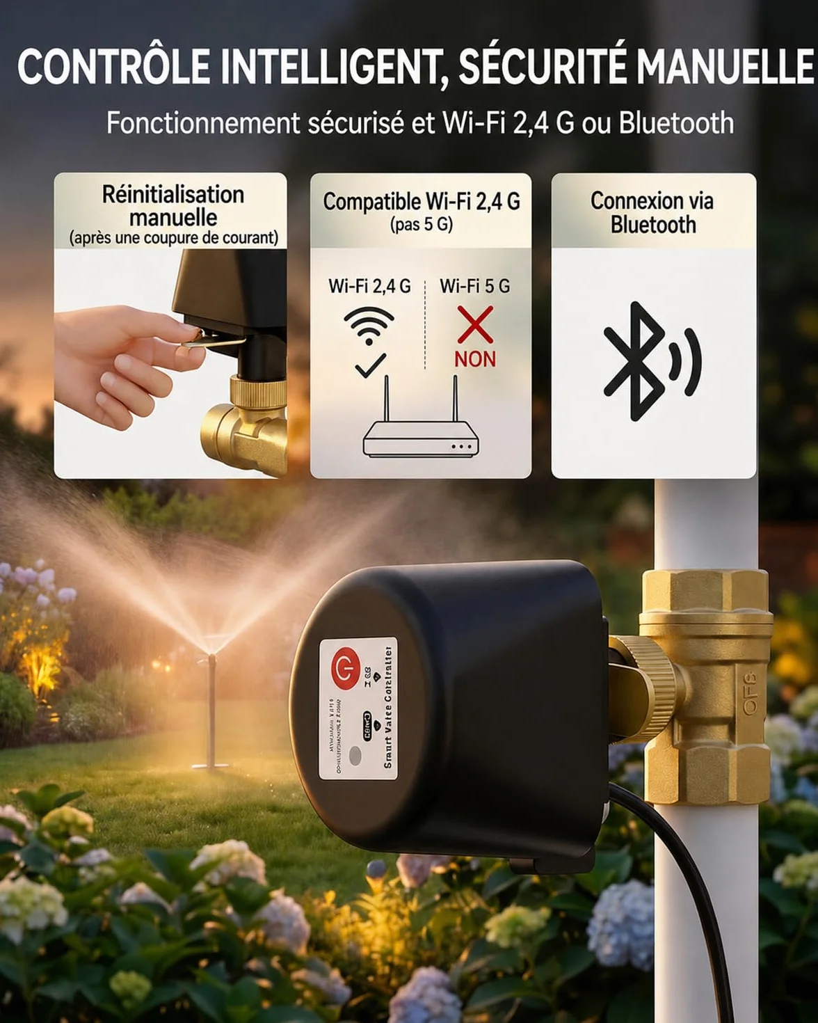 Vanne Connectée WiFi Motorisée Laiton 3/4 Pouce avec Minuteur Compatible Alexa Google Jardin Piscine