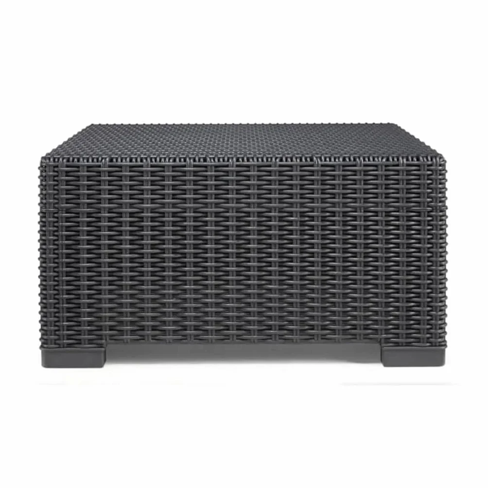 Keter Allibert by California Tabouret Repose-Pieds, Table de Jardin en Plastique, avec Coussin extérieur, Gris, Aspect rotin, 68 x 68 x 35 cm