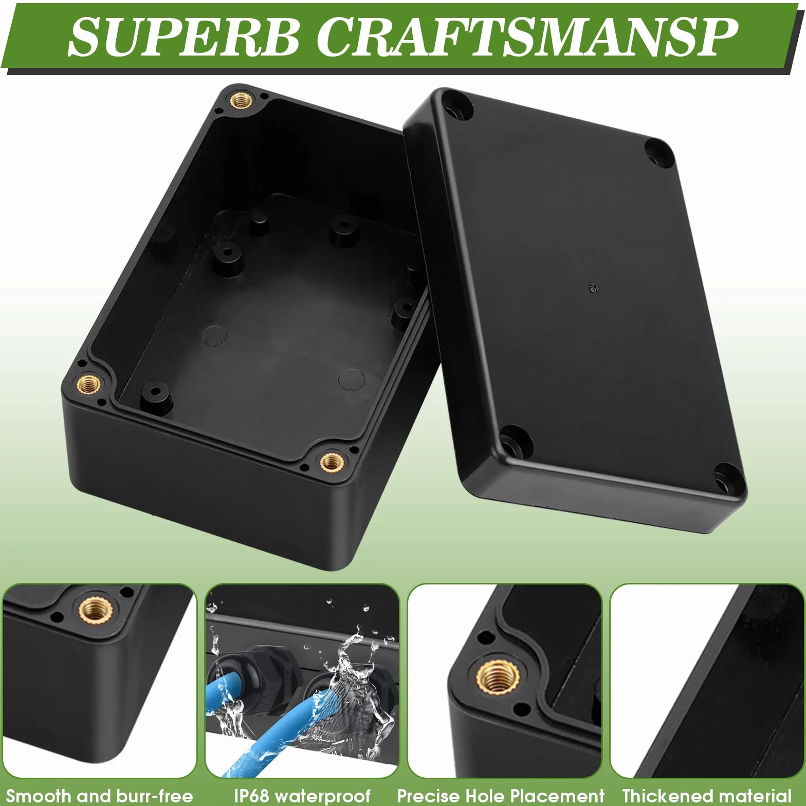 Boîte de Dérivation Étanche IP65 2 Pièces 100 x 68 x 50 mm avec Presse-étoupes pour Bricolage Électronique