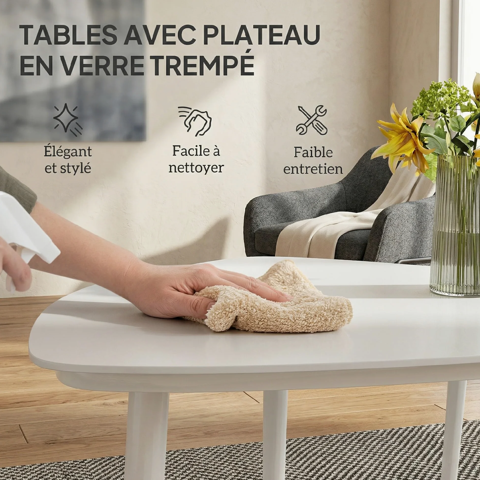 Outsunny Salon de Jardin extérieur 4 Personnes, Salon de Balcon 5 pièces avec canapé, 2 fauteuils et 2 Tables Basses en Verre trempé, Coussins Inclus, mobilier de Jardin Patio terrasse, Bleu Clair