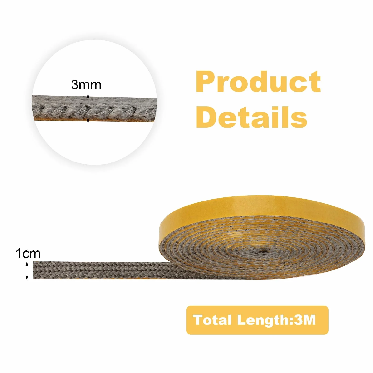 Joint Fibre de Verre Auto-adhésif Ruban D'étanchéité Résistante à la Chaleur pour Poêle Cheminée 3m x 10mm x 3mm