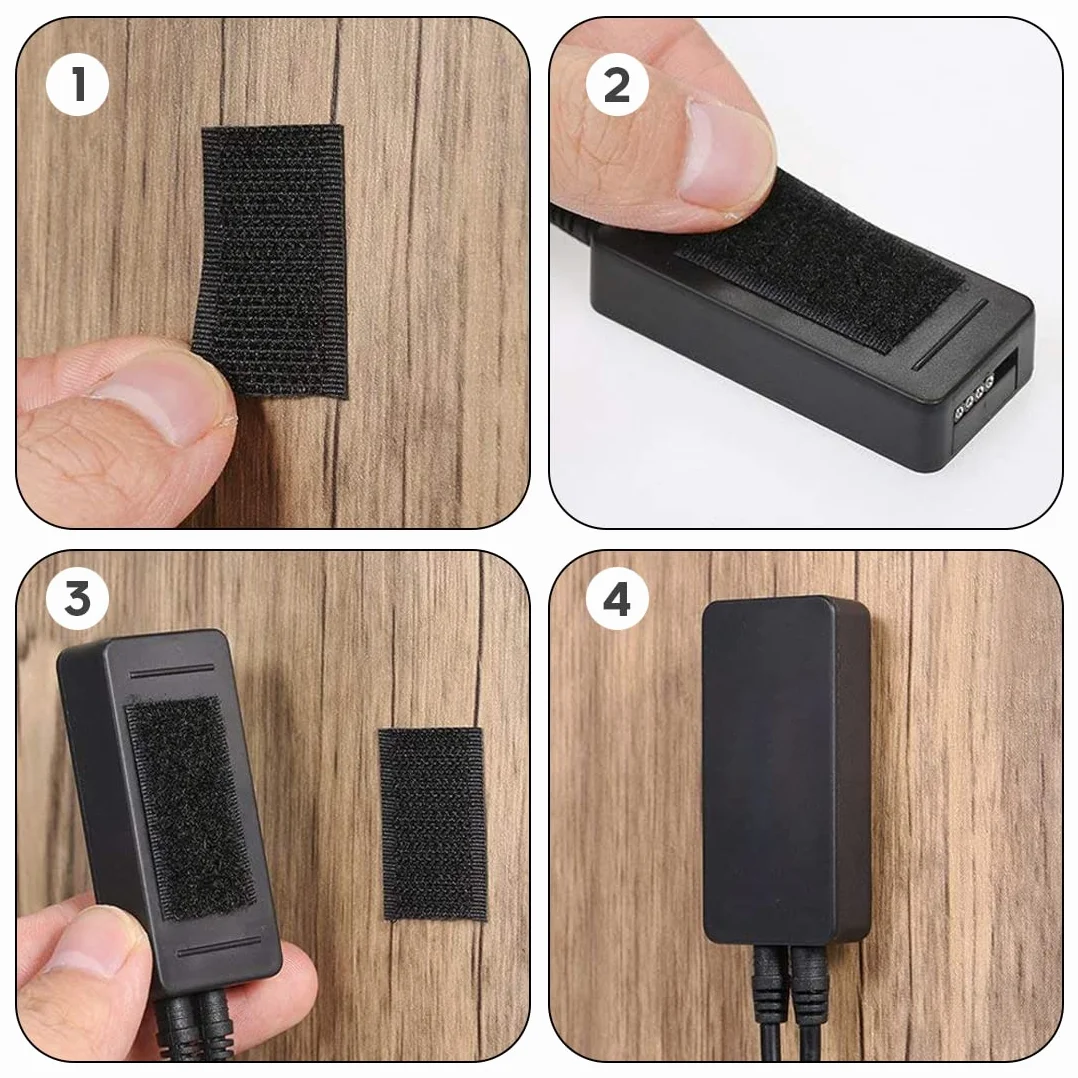 LEEQ Bande auto-agrippante industrielle 30 pièces 60 x 40 mm extra forte noir
