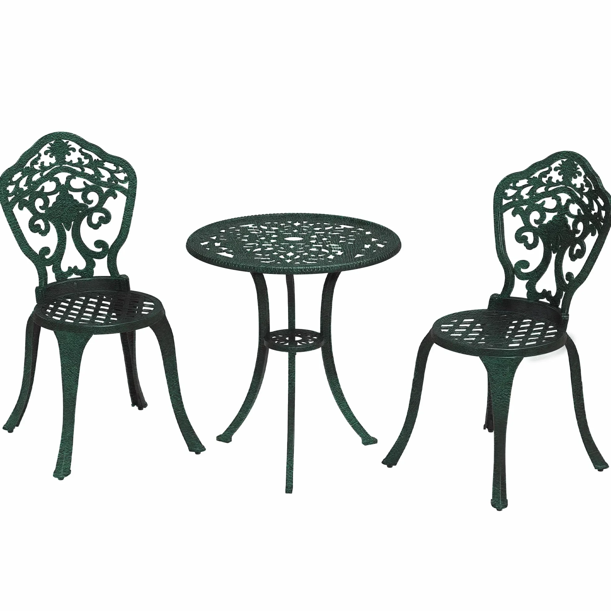Outsunny Ensemble bistrot pour Jardin en Aluminium Salon de Jardin 3 pièces 2 chaises + 1 Table Ronde Imitation Fer forgé Vert