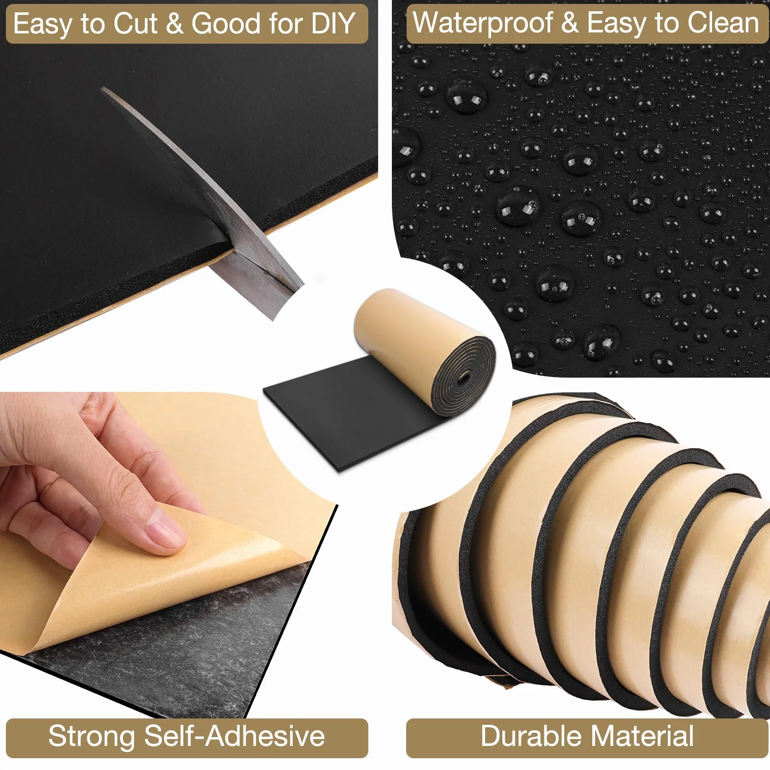 Plaque de mousse autocollante anti vibration isolation phonique 300mm×12mm×3m Noir