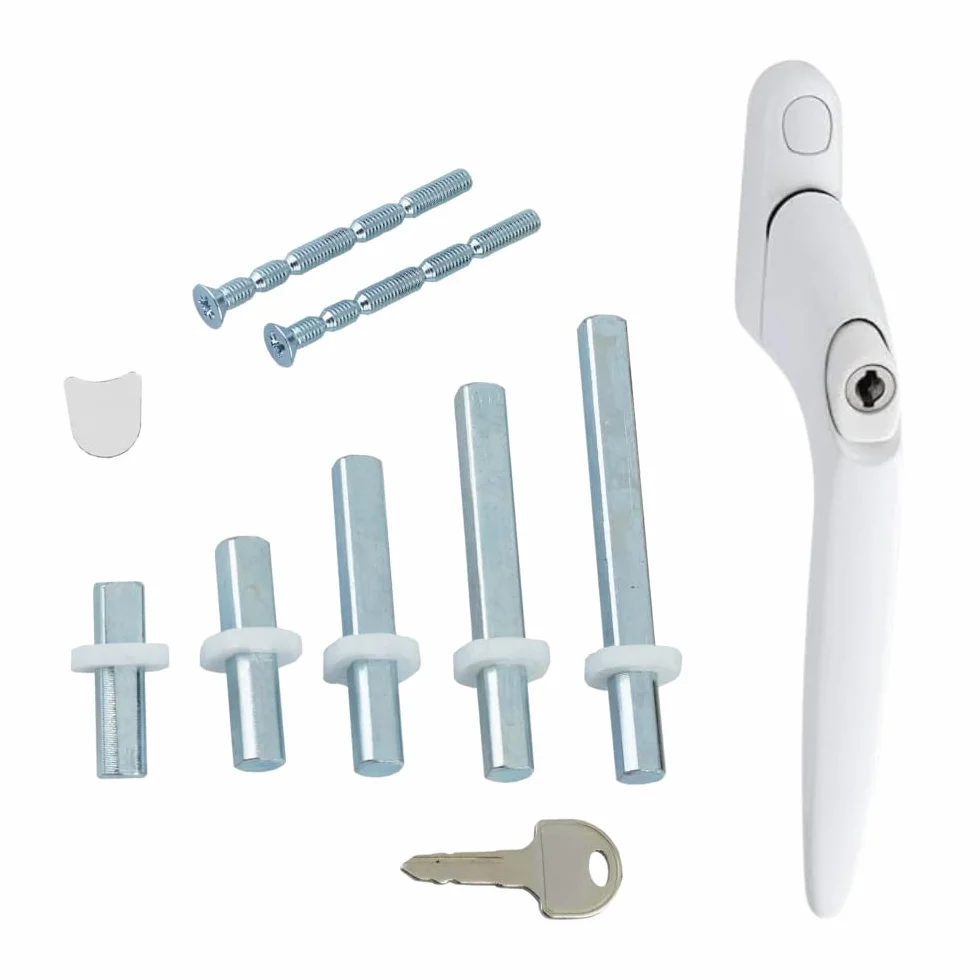 Poignée de fenêtre uPVC universelle verrouillable ambidextre multibroche blanc bouton blanc 1 pièce