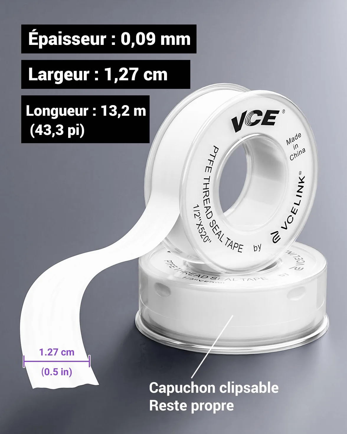 VCELINK Ruban d'Étanchéité PTFE 12mm x 13m Lot de 6 Rouleaux Blanc