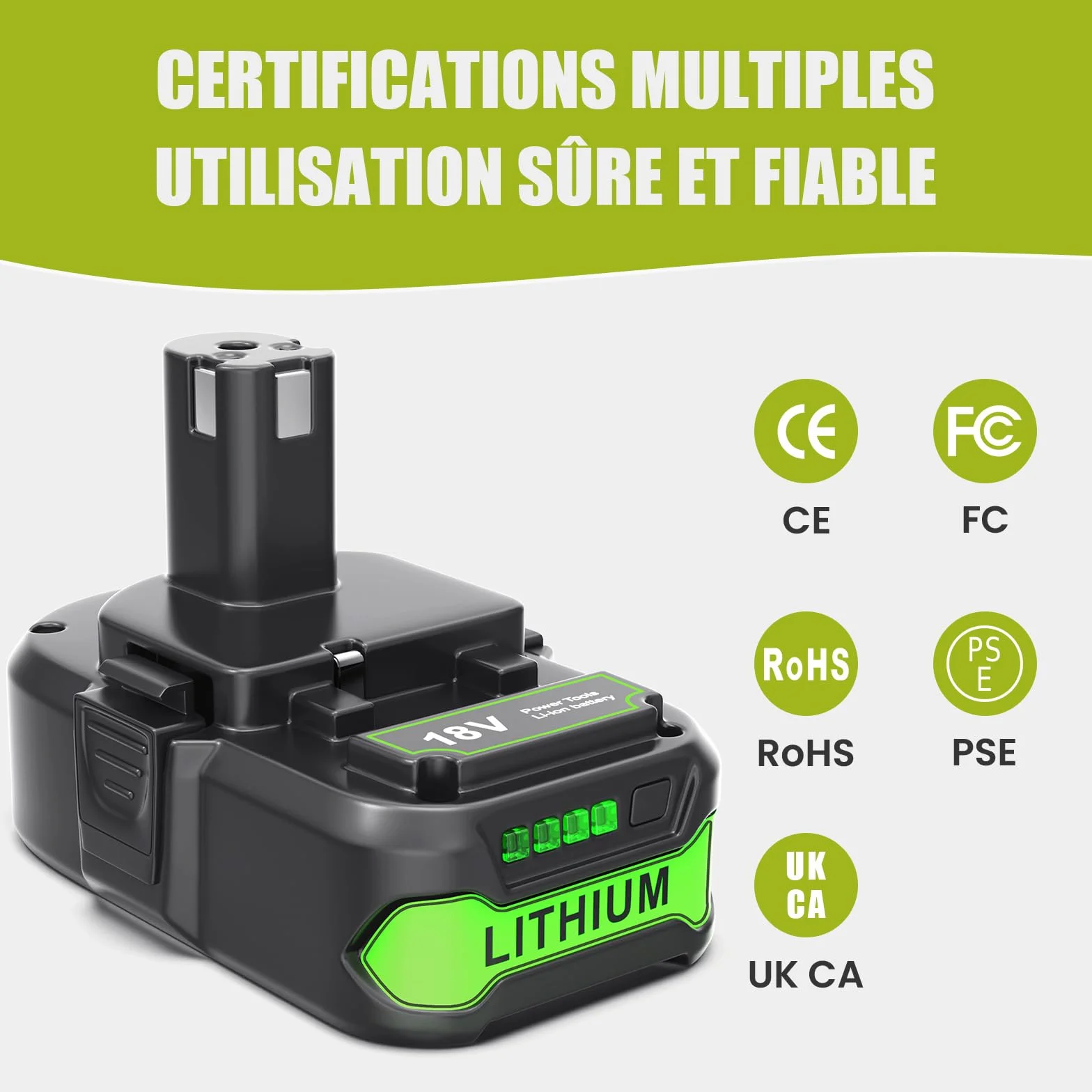 Batterie 18V 3Ah Li-ION pour Ryobi One+ P108 RB18L50 RB18L40
