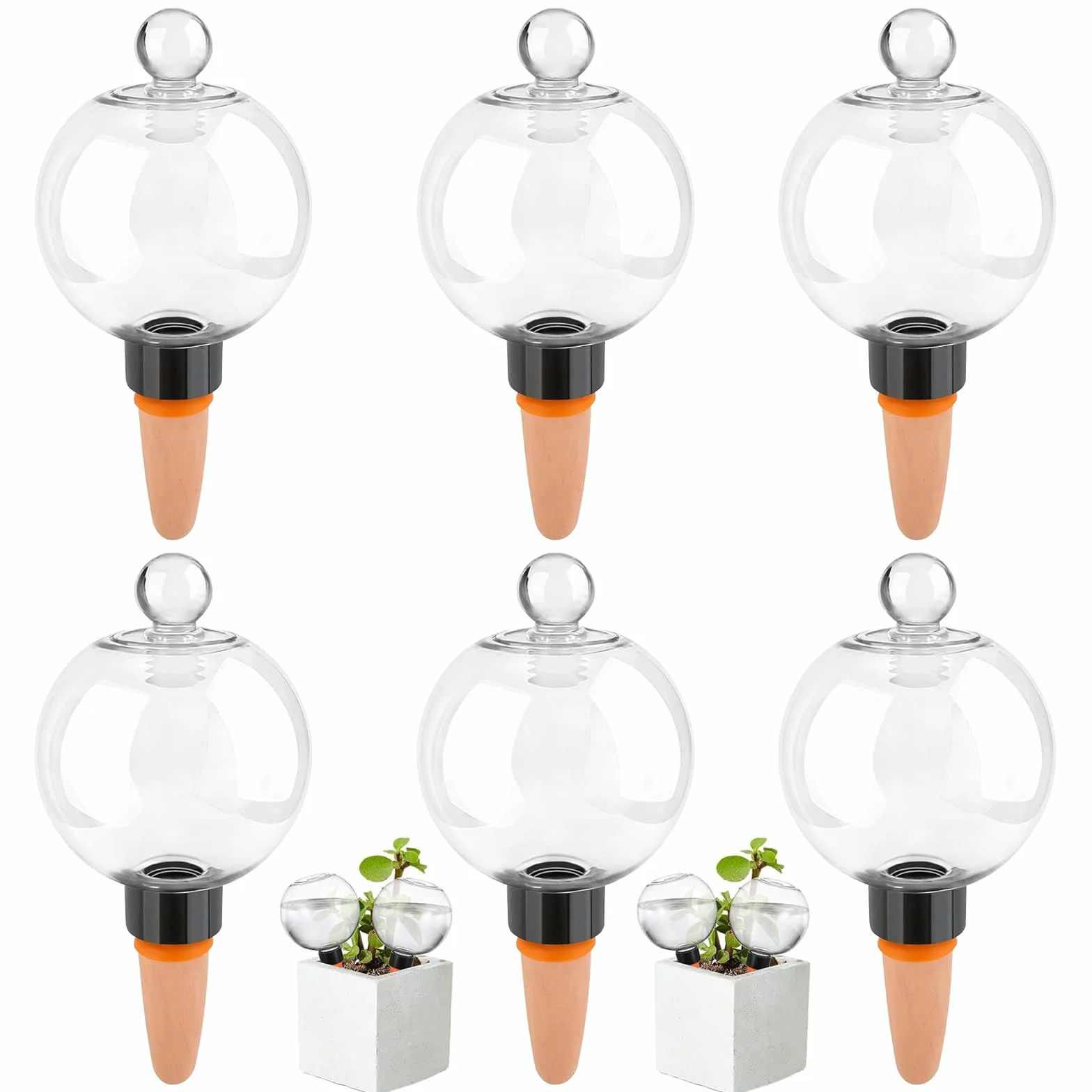 Pipihome Boule Arrosage Plante, Lot de 6 Globe d'Arrosage Goutte, Arrosage Plante Vacances Automatique Transparent, Cônes d'argile d'Irrigation Boules d'Intérieur et d'Extérieur