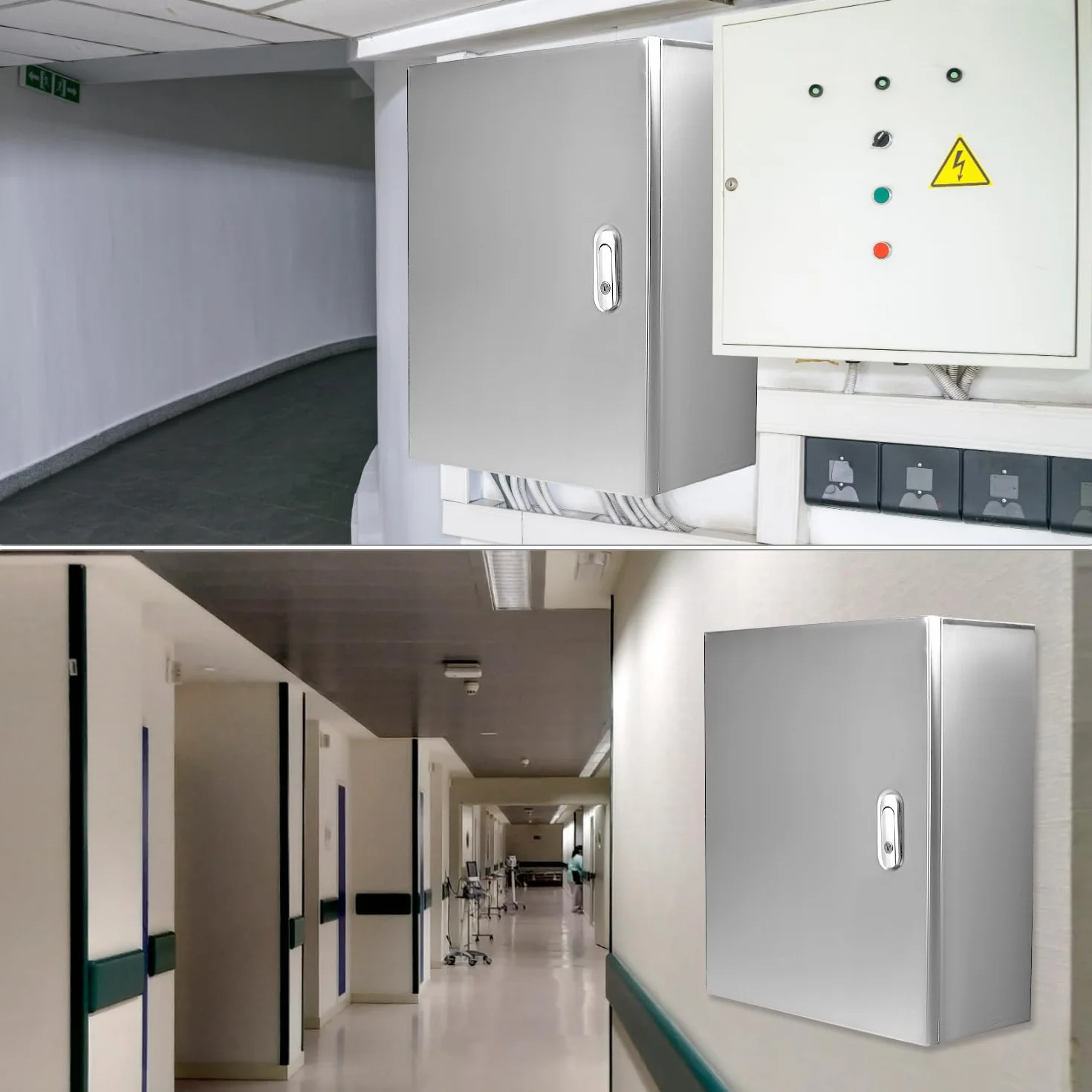 QWORK Armoire de commande acier inoxydable 304 50x40x20 cm coffret d'alimentation mural serrure solide joint étanche